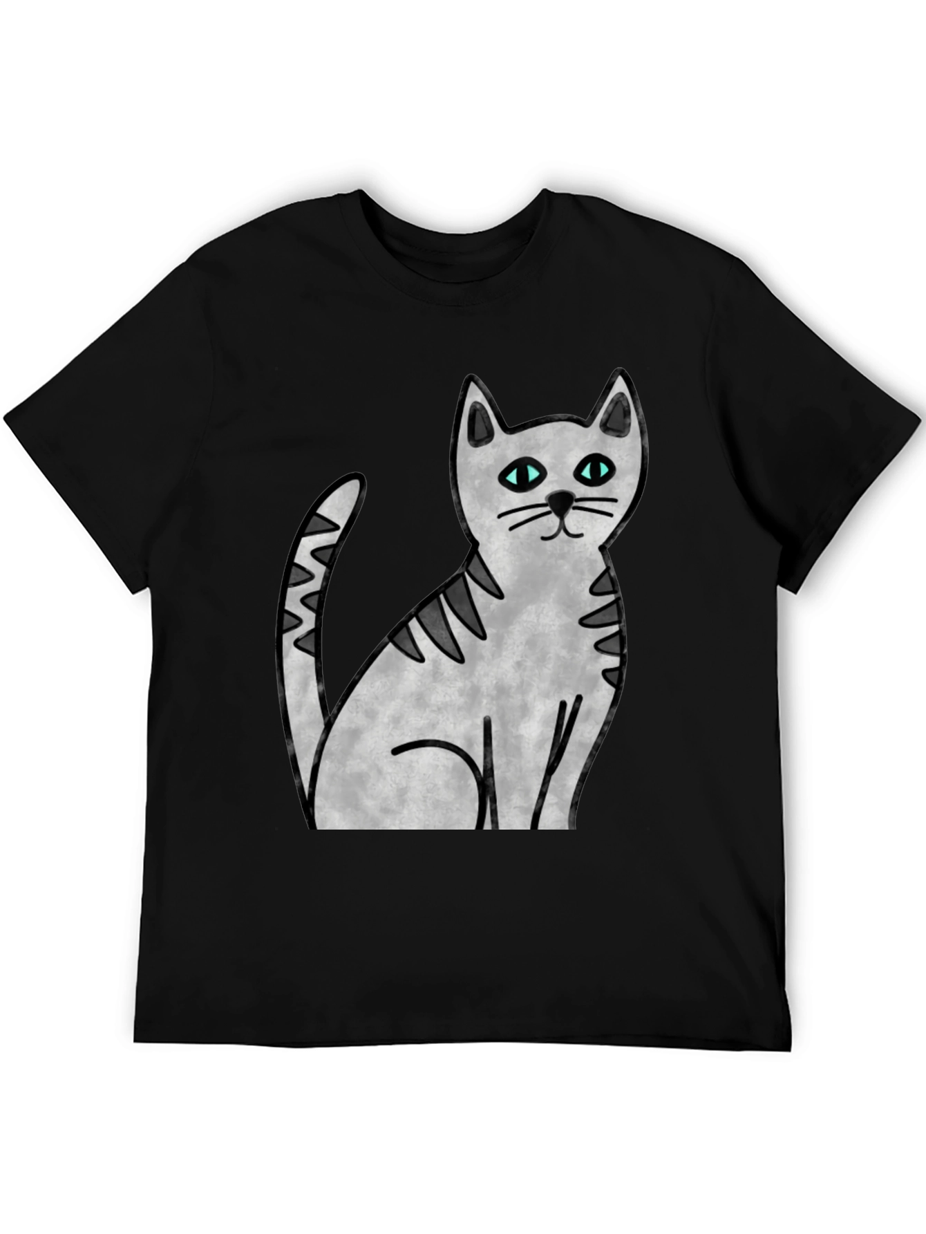 Black Cute Cat Graphic Print Black T-Shirt view 5