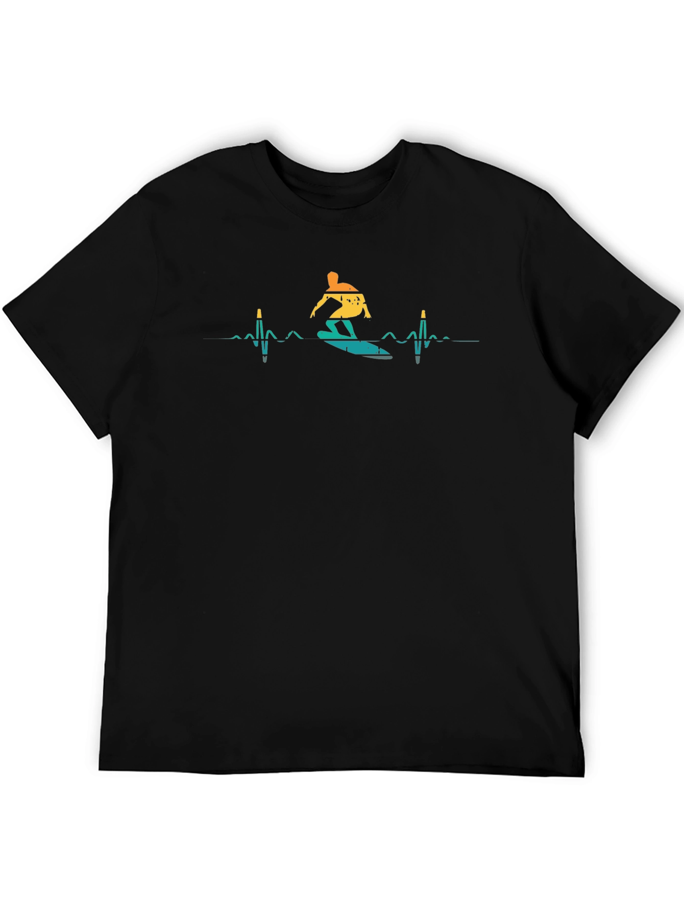 Black Surfer Heartbeat T-Shirt - Black Crew Neck Tee view 5
