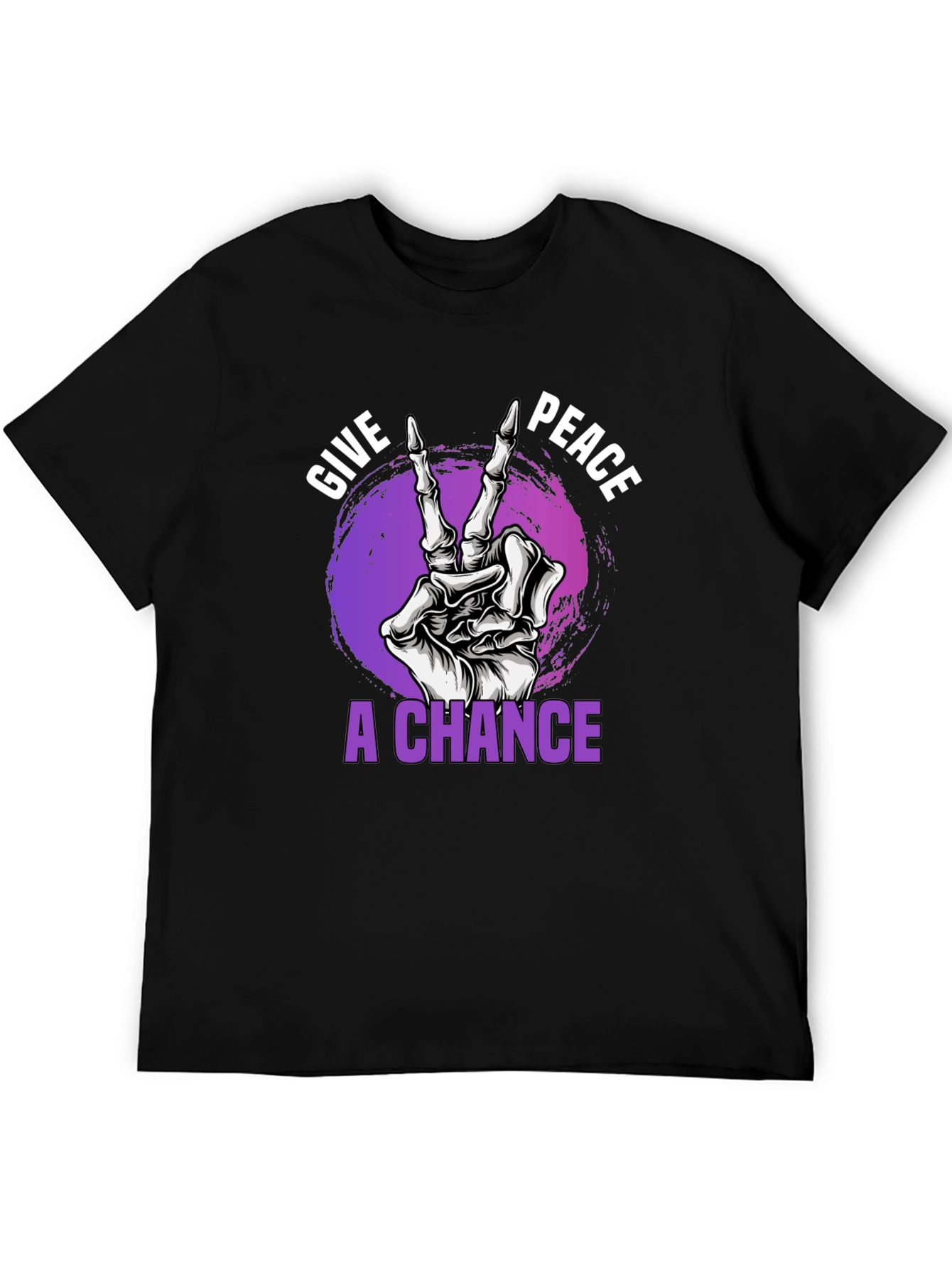 Black Give Peace A Chance Skeleton Hand Graphic T-Shirt view 5