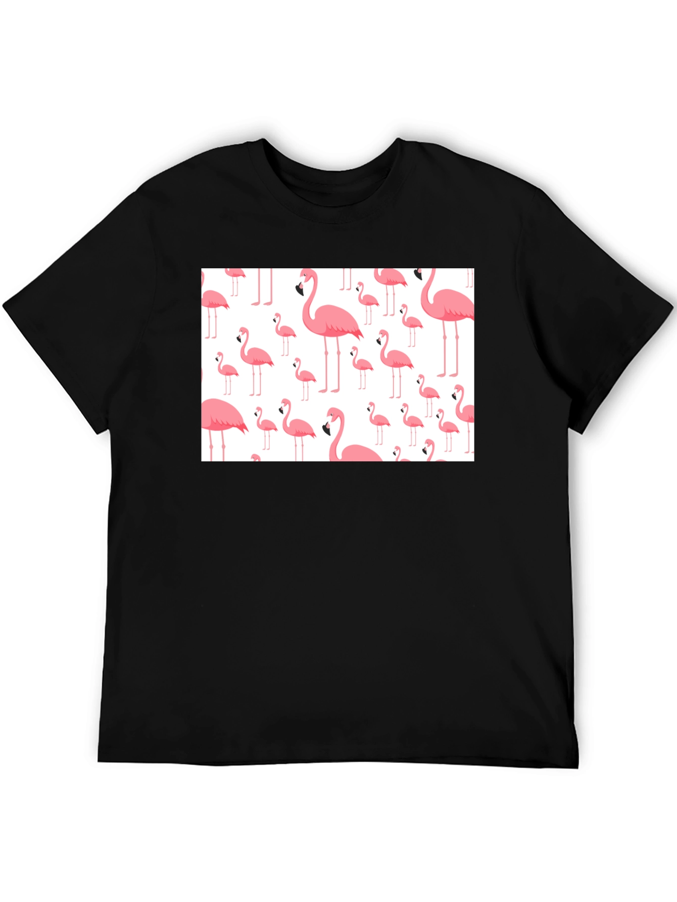 Fun Flamingo Pattern Black T-Shirt - 5