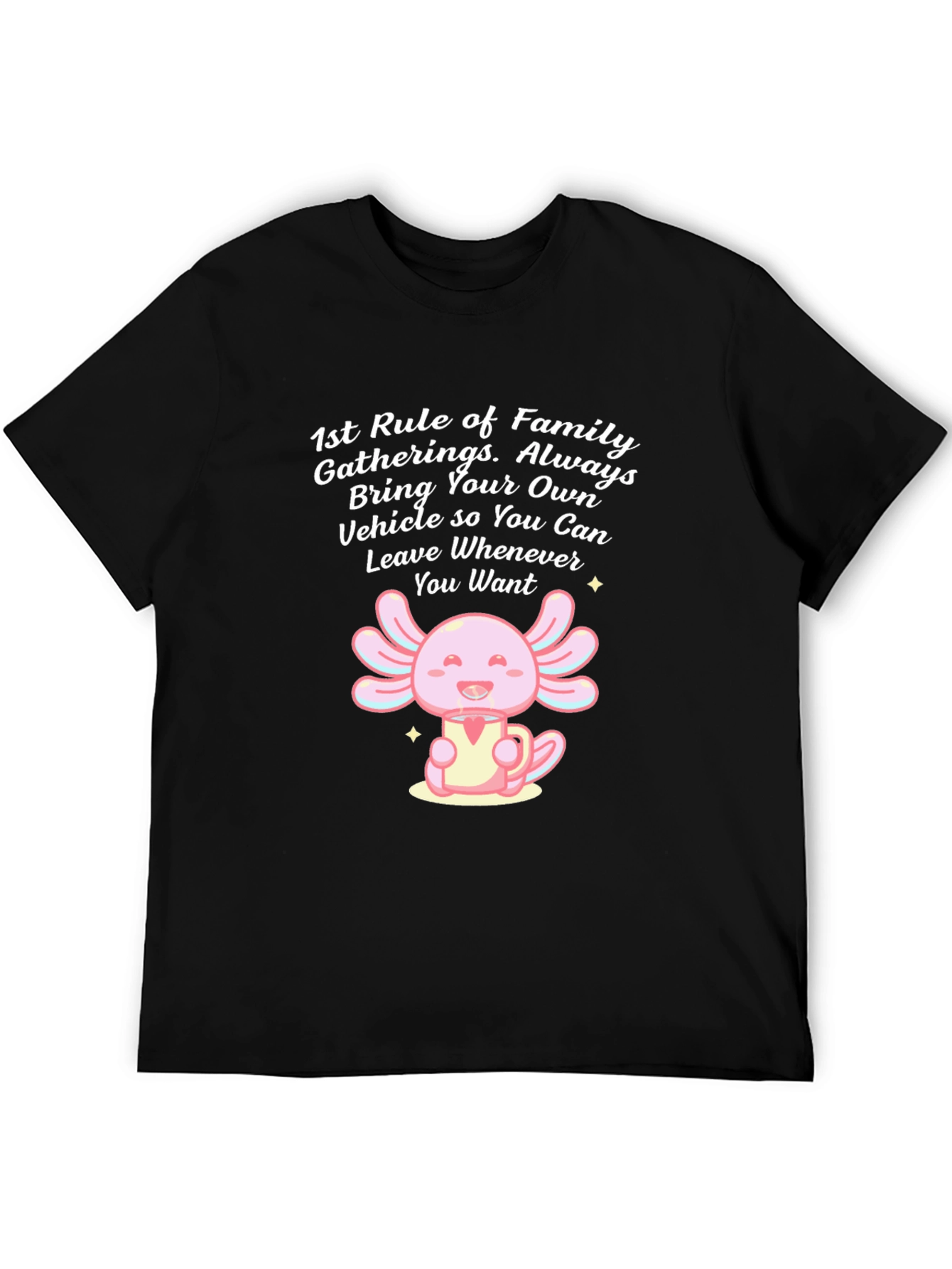 Black Funny Axolotl Family Gathering T-Shirt view 5