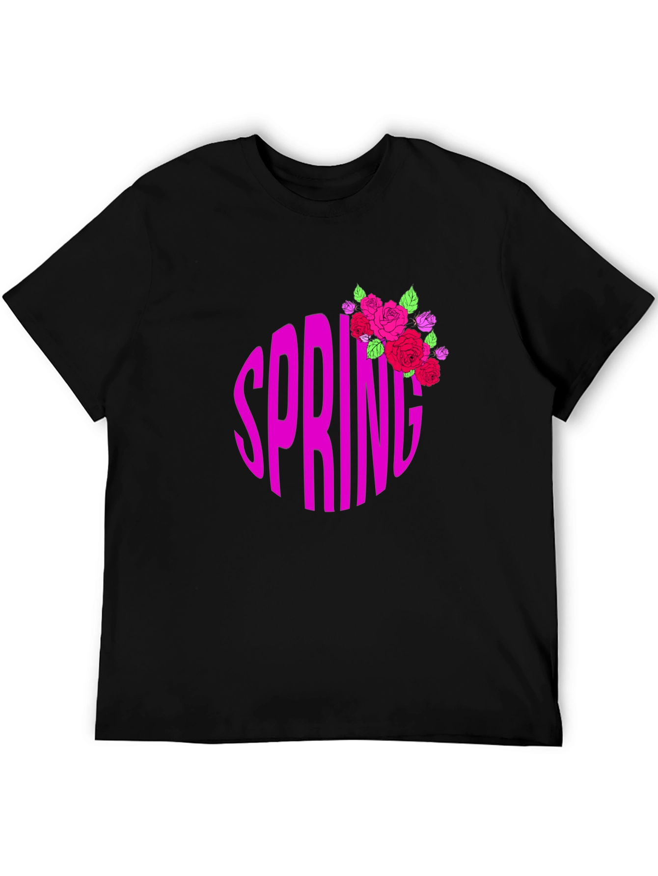 Black Spring Roses Graphic Tee - Black Cotton T-Shirt view 5