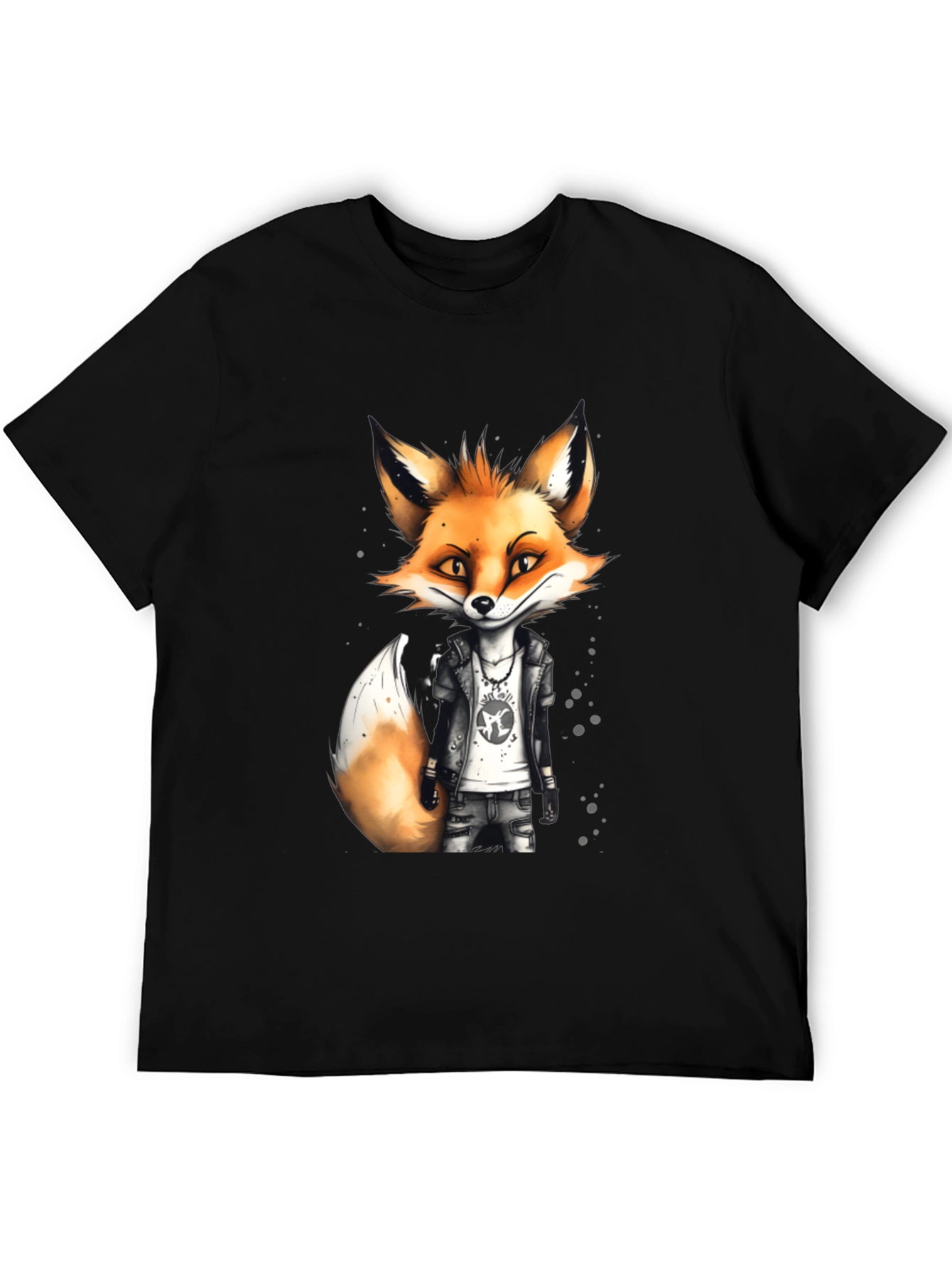 Black Cool Fox Graphic Tee - Men's Black T-Shirt view 5