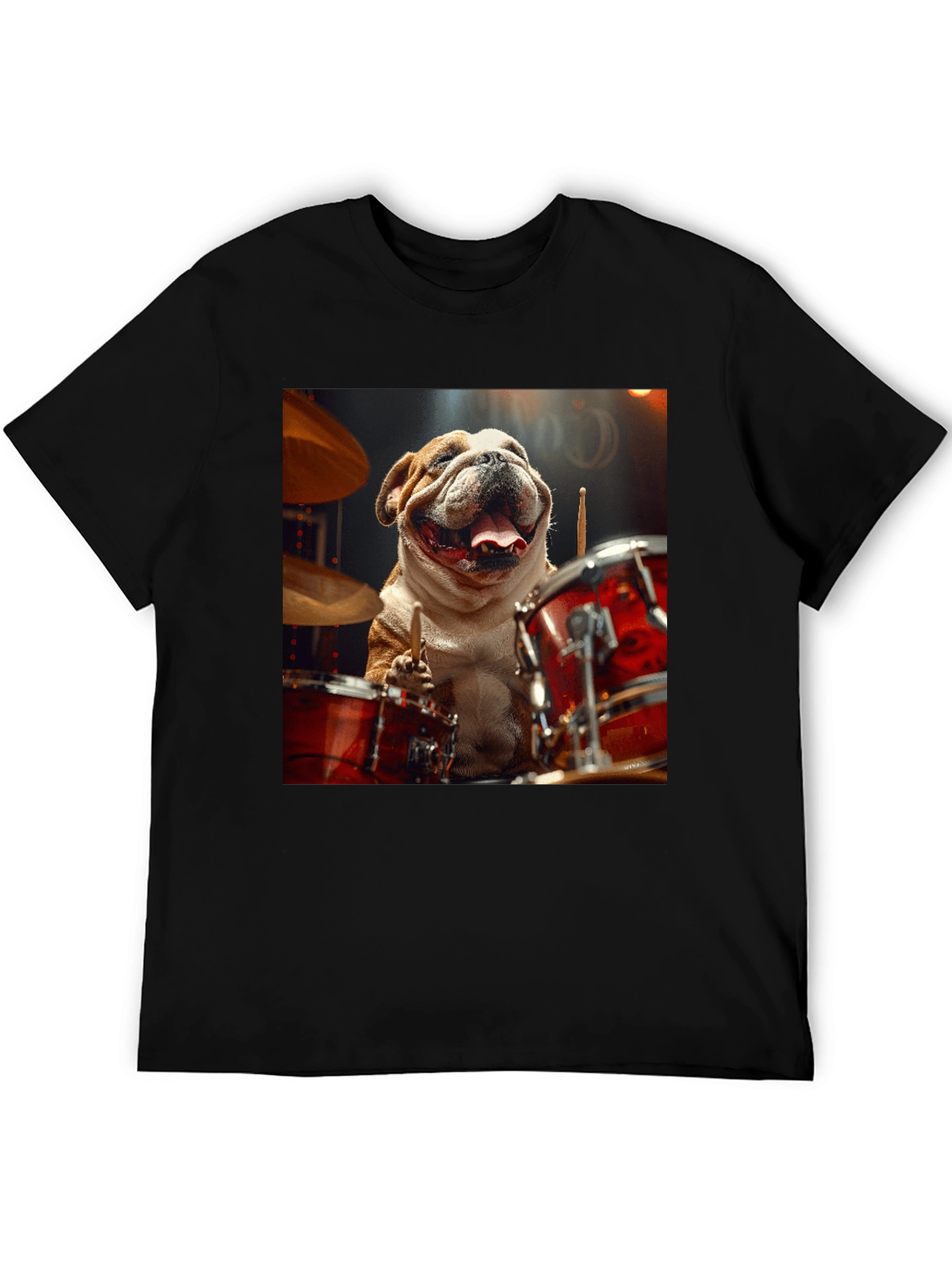 Black Bulldog Drummer Graphic Tee - Black Cotton T-Shirt view 5