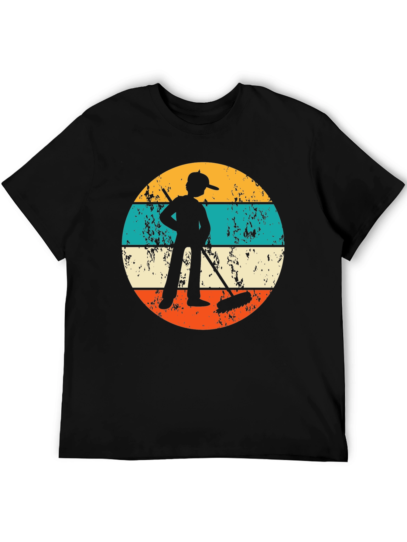 Black Vintage Sweeper Tee - Retro Janitor Graphic T-Shirt view 5