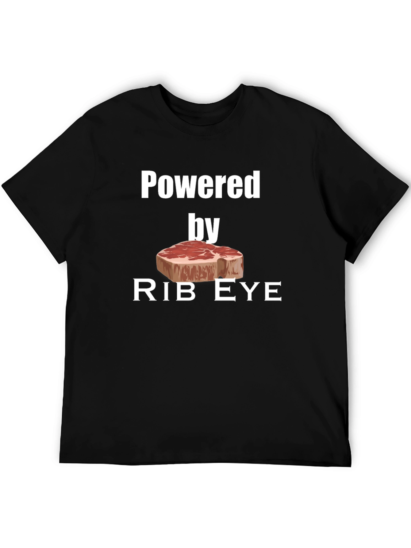 Black Powered by Rib Eye Steak T-Shirt - Funny Meat Lover Tee view 5