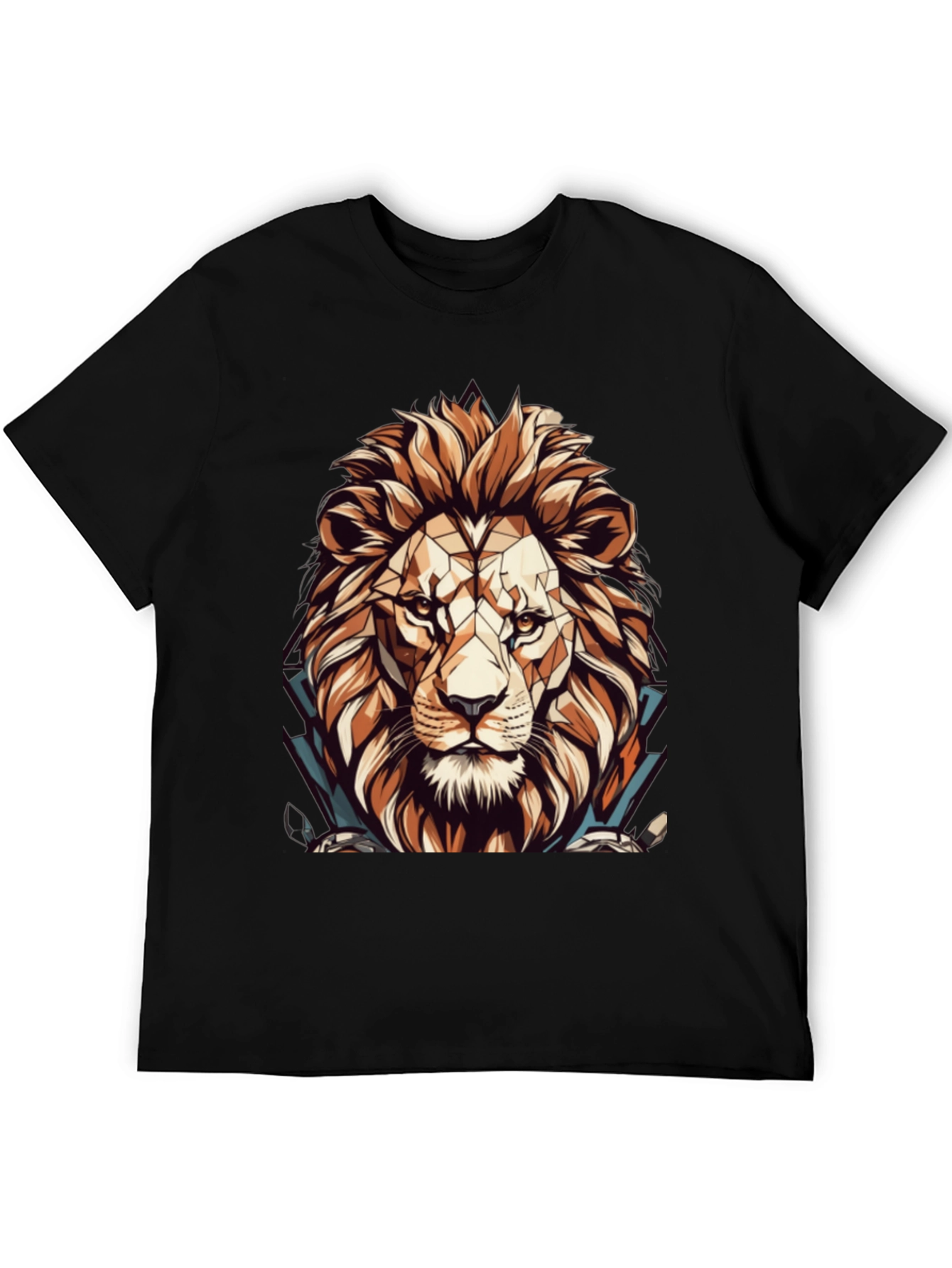 Black Geometric Lion Graphic Black T-Shirt view 5