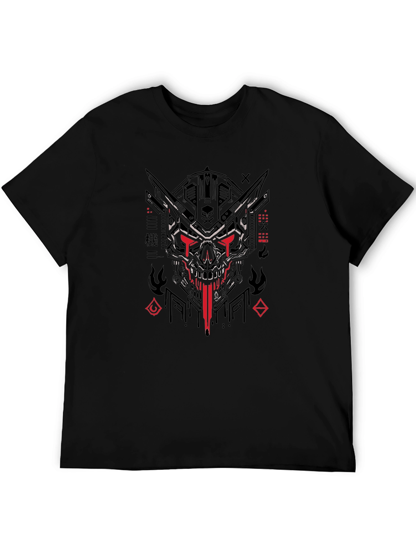 Black Cyberpunk Skull Graphic Black T-Shirt view 5