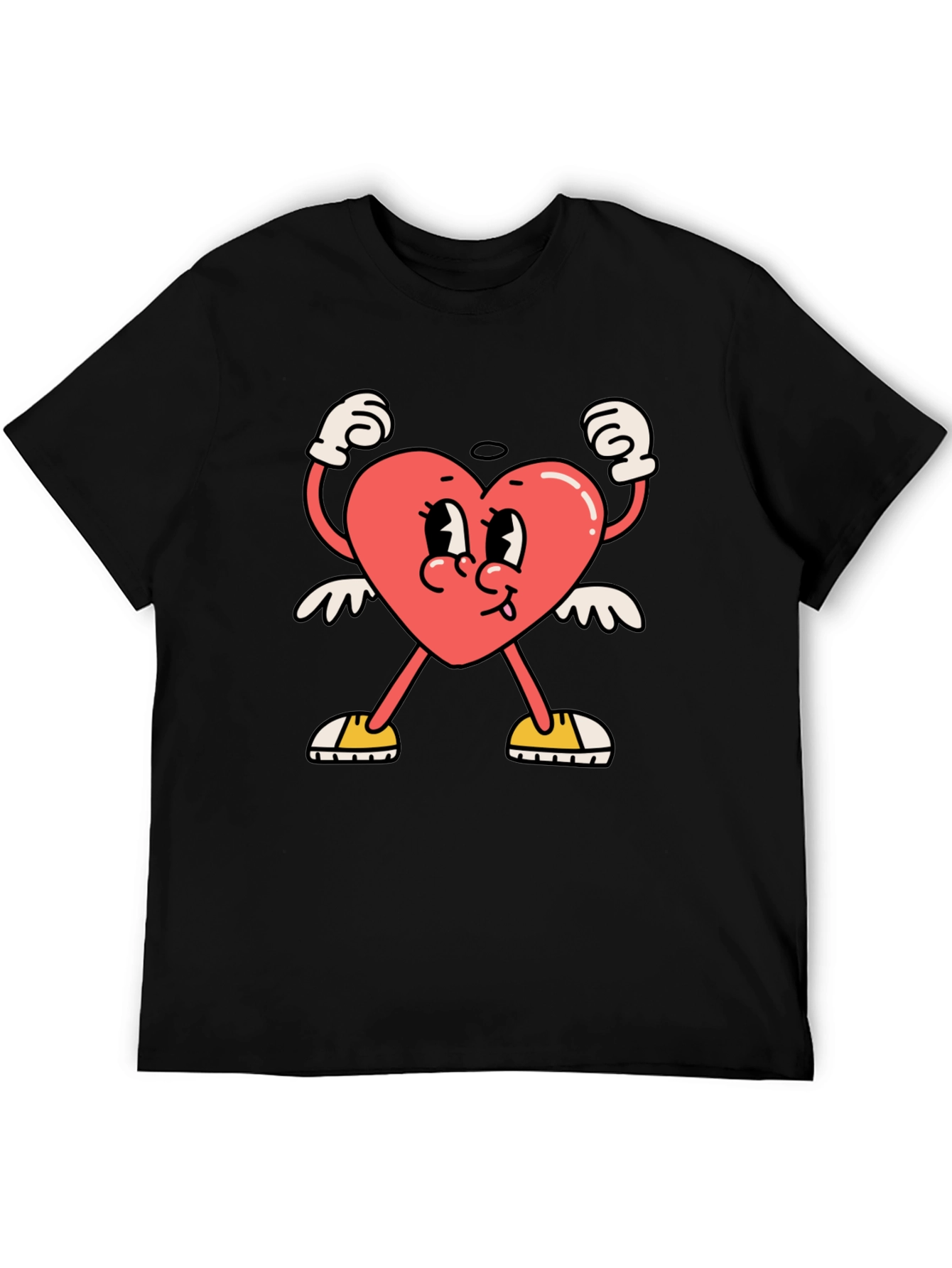 Black Heart Character Graphic Tee - Black Cotton T-Shirt view 5