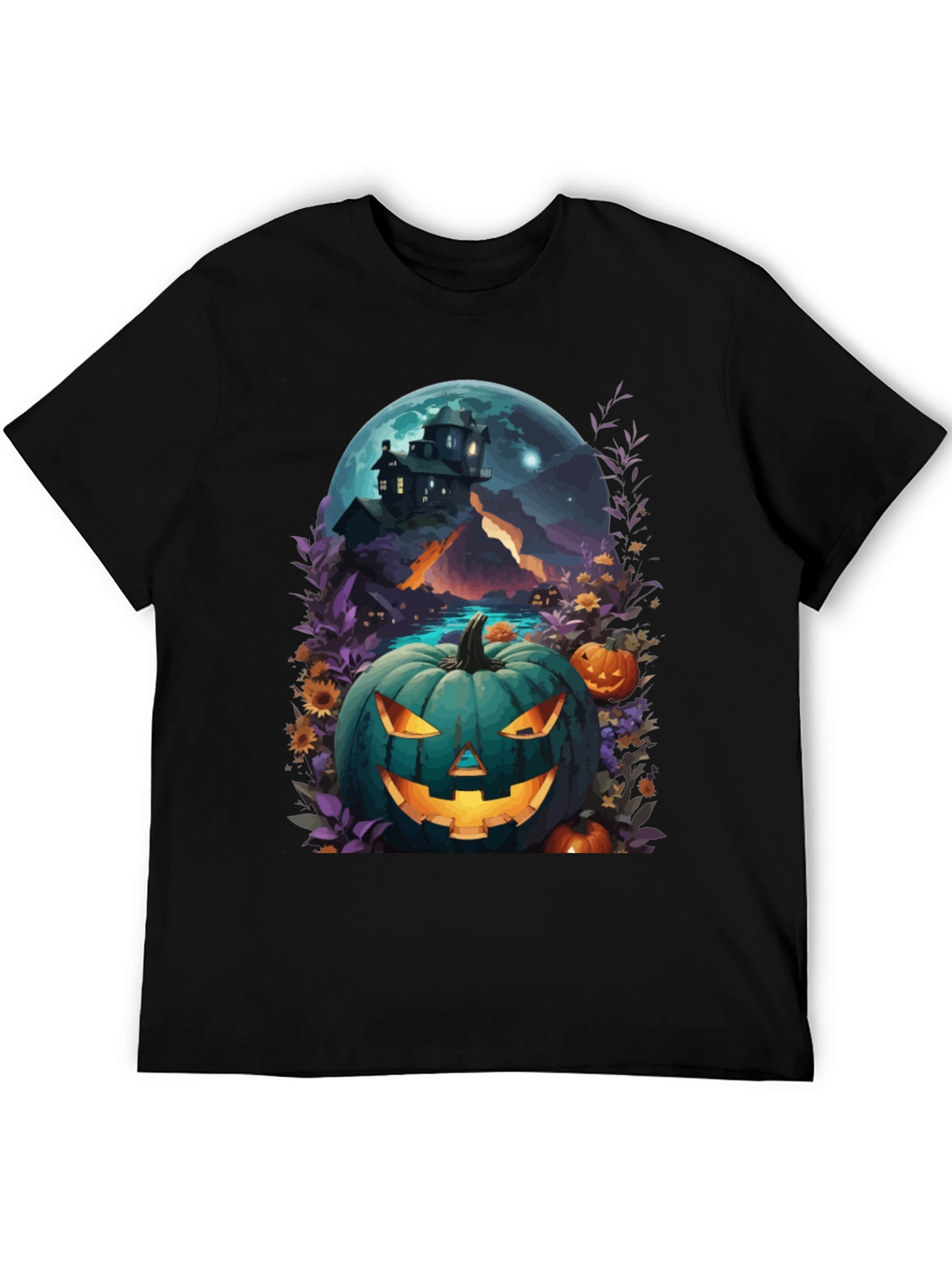Black Halloween Pumpkin House T-Shirt view 5