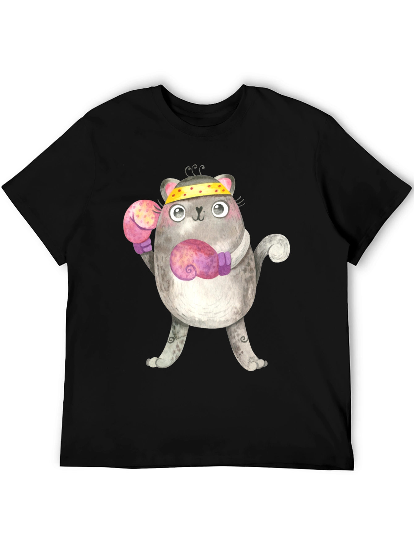 Black Funny Boxing Cat T-Shirt view 5