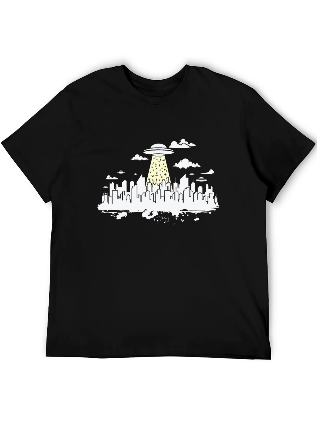 Black UFO Abduction Cityscape Graphic Tee view 5