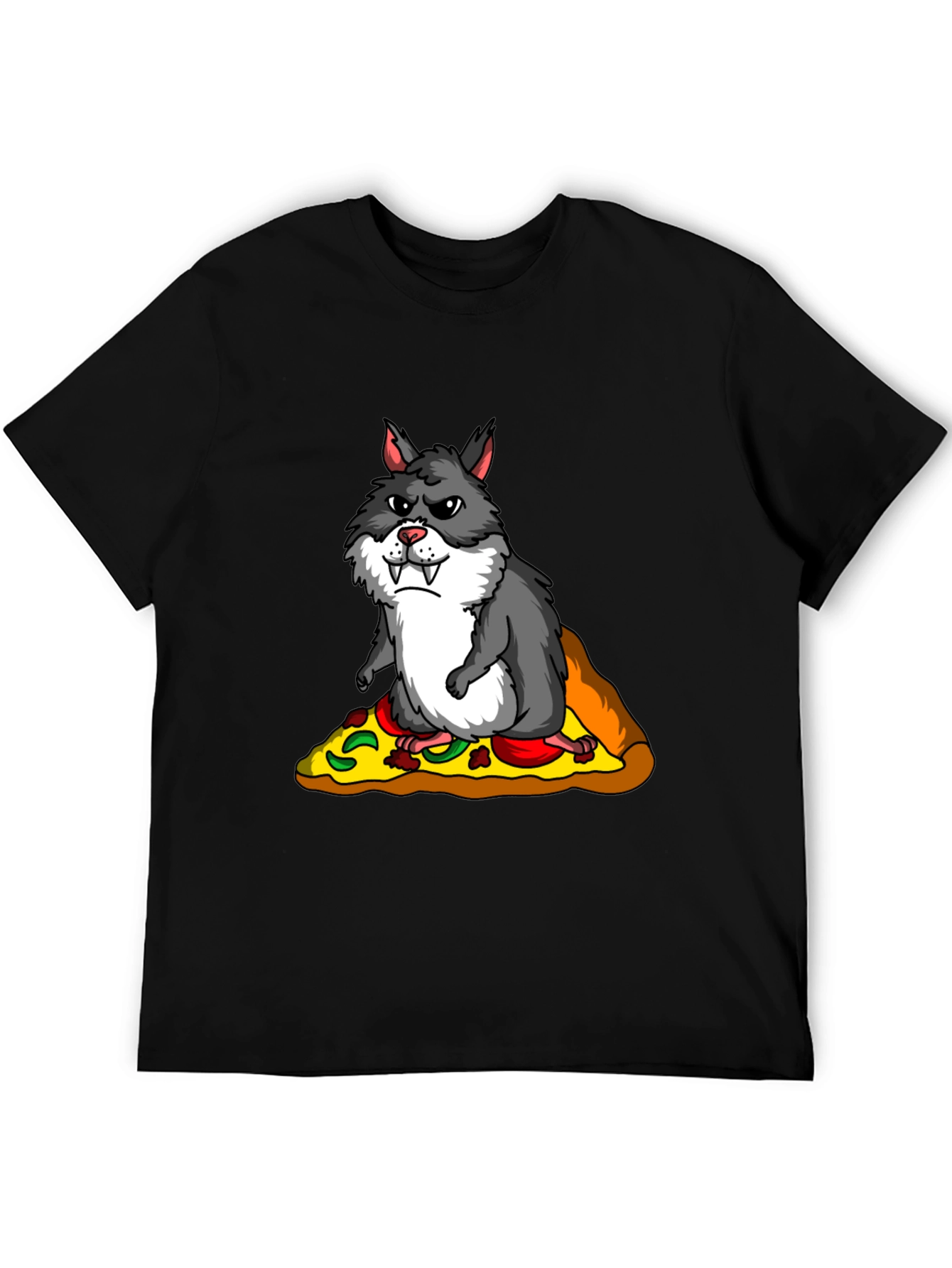 Black Wolf Hamster Pizza T-Shirt - Funny Graphic Tee view 5