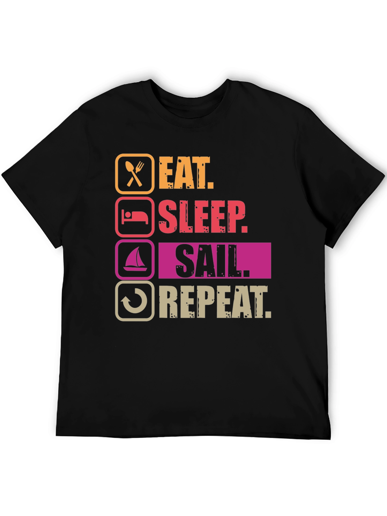Black Eat Sleep Sail Repeat T-Shirt - Boating Life Apparel view 5