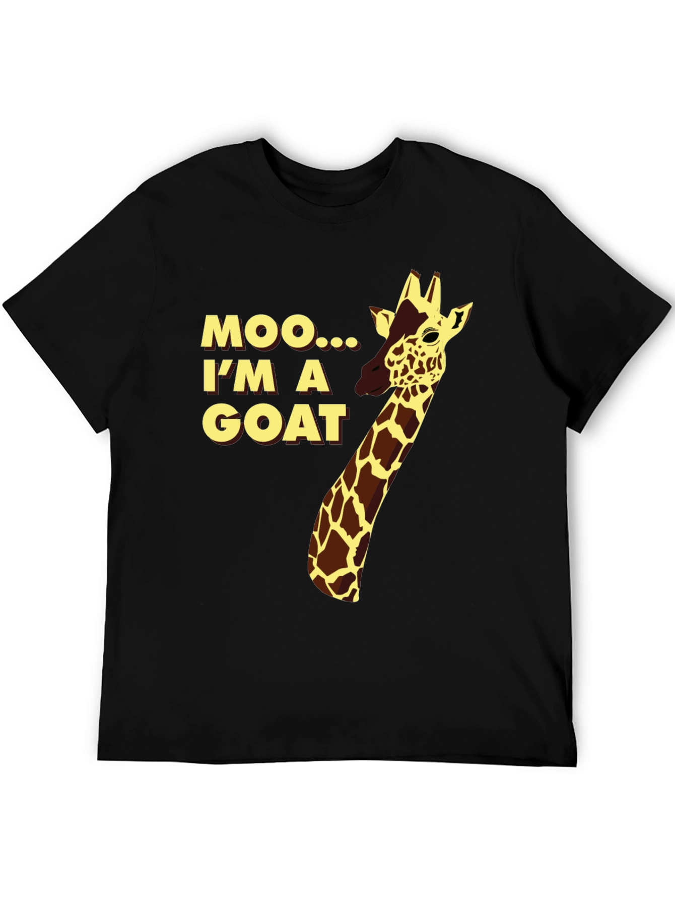 Black Funny Giraffe "Moo I'm a Goat" Black T-Shirt view 5
