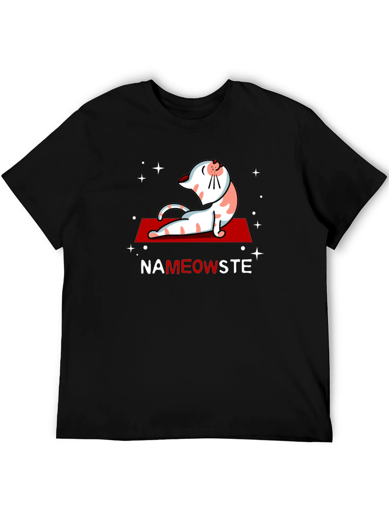 Black NaMEOWste Cat Yoga T-Shirt - Black Cotton Tee view 5
