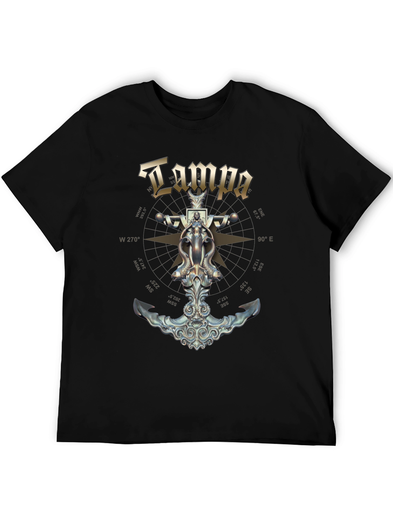 Black Tampa Nautical Anchor Compass T-Shirt view 5