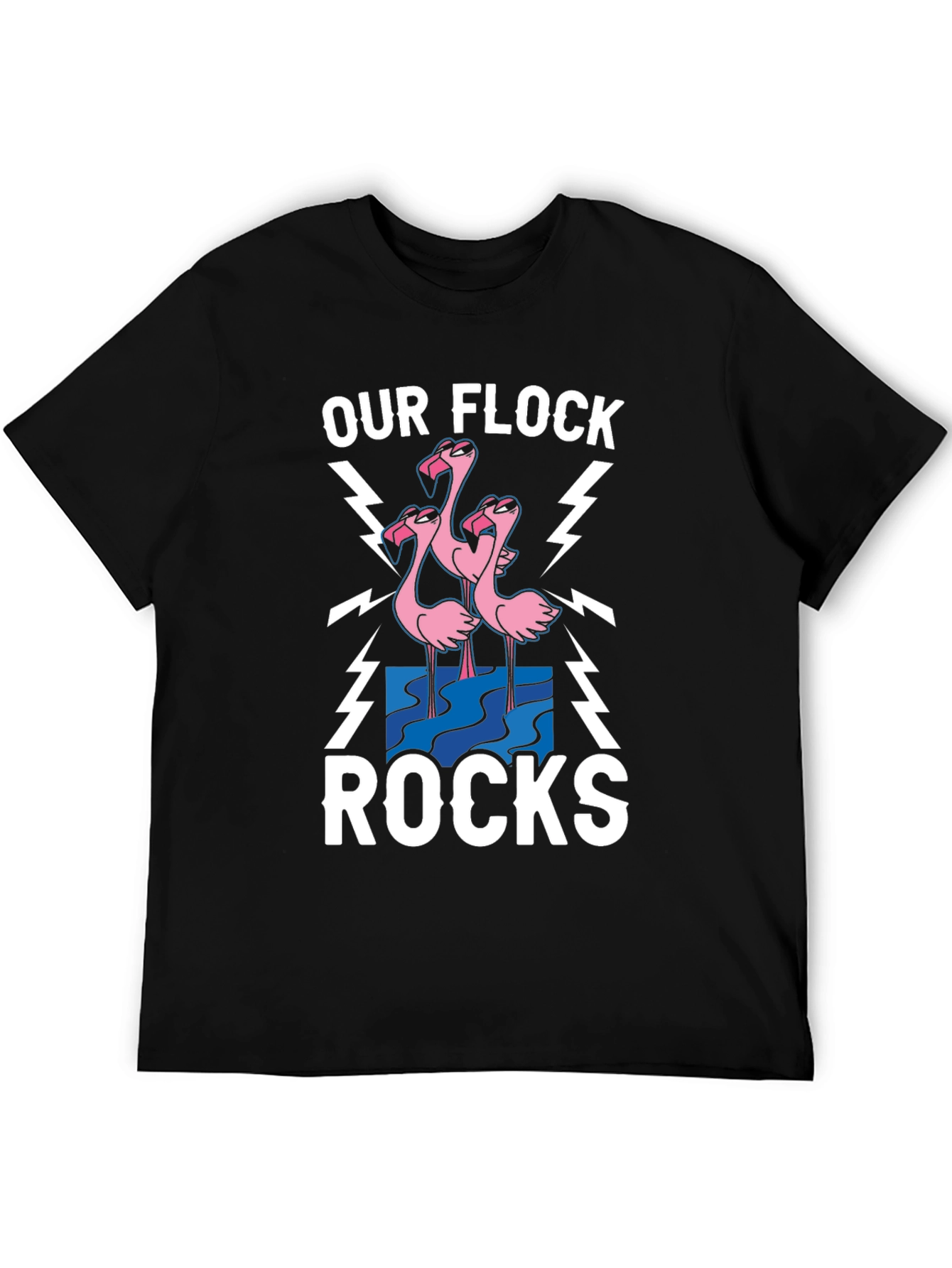 Black Our Flock Rocks T-Shirt - Pink Flamingo Design view 5