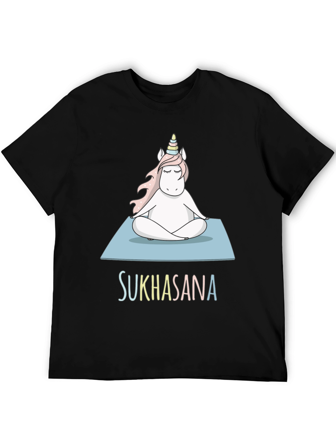 Black Unicorn Sukhasana Yoga T-Shirt - Black Cotton Blend view 5