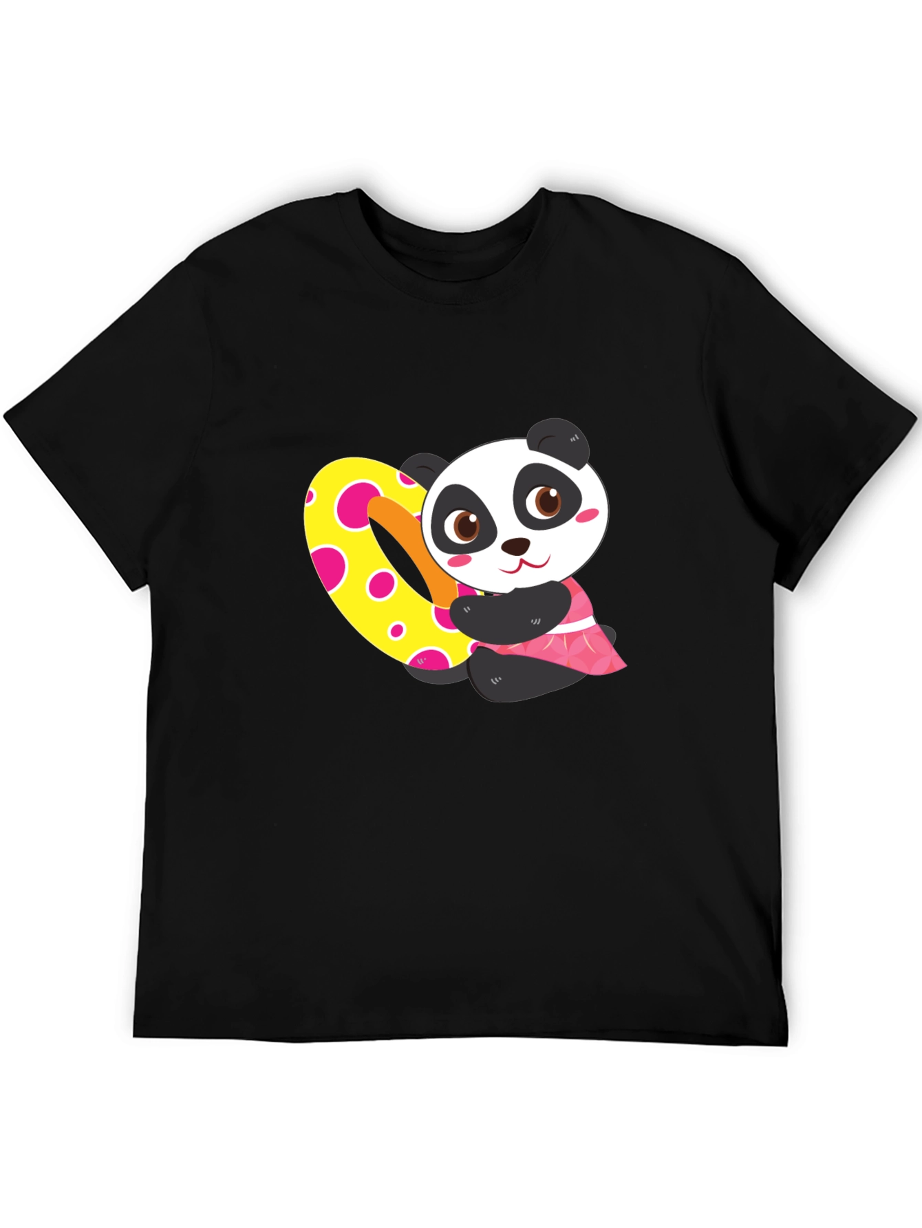 Black Cute Panda Heart Graphic Black T-Shirt view 5