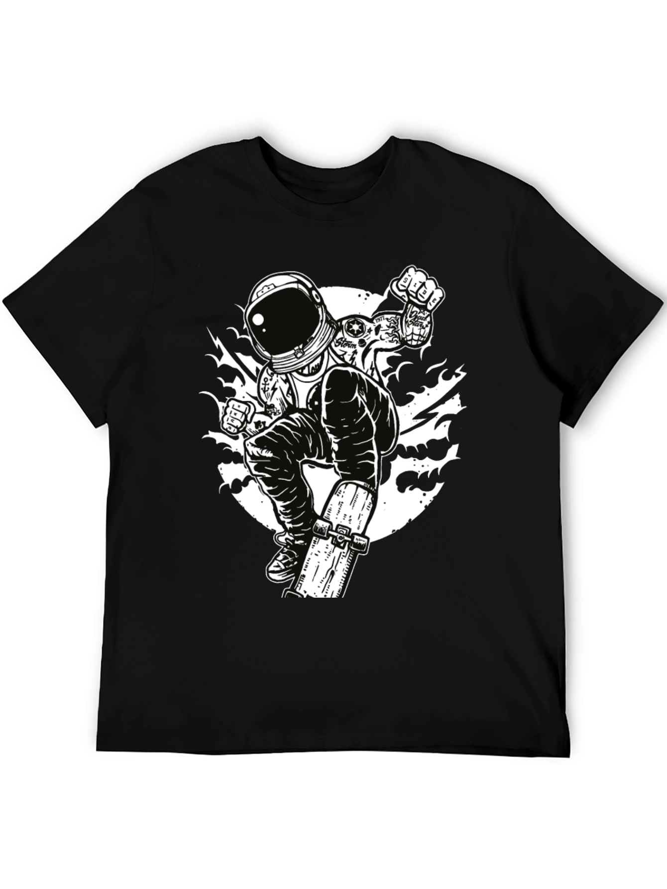 Black Astronaut Skateboarder Graphic Tee - Cool Black T-Shirt view 5