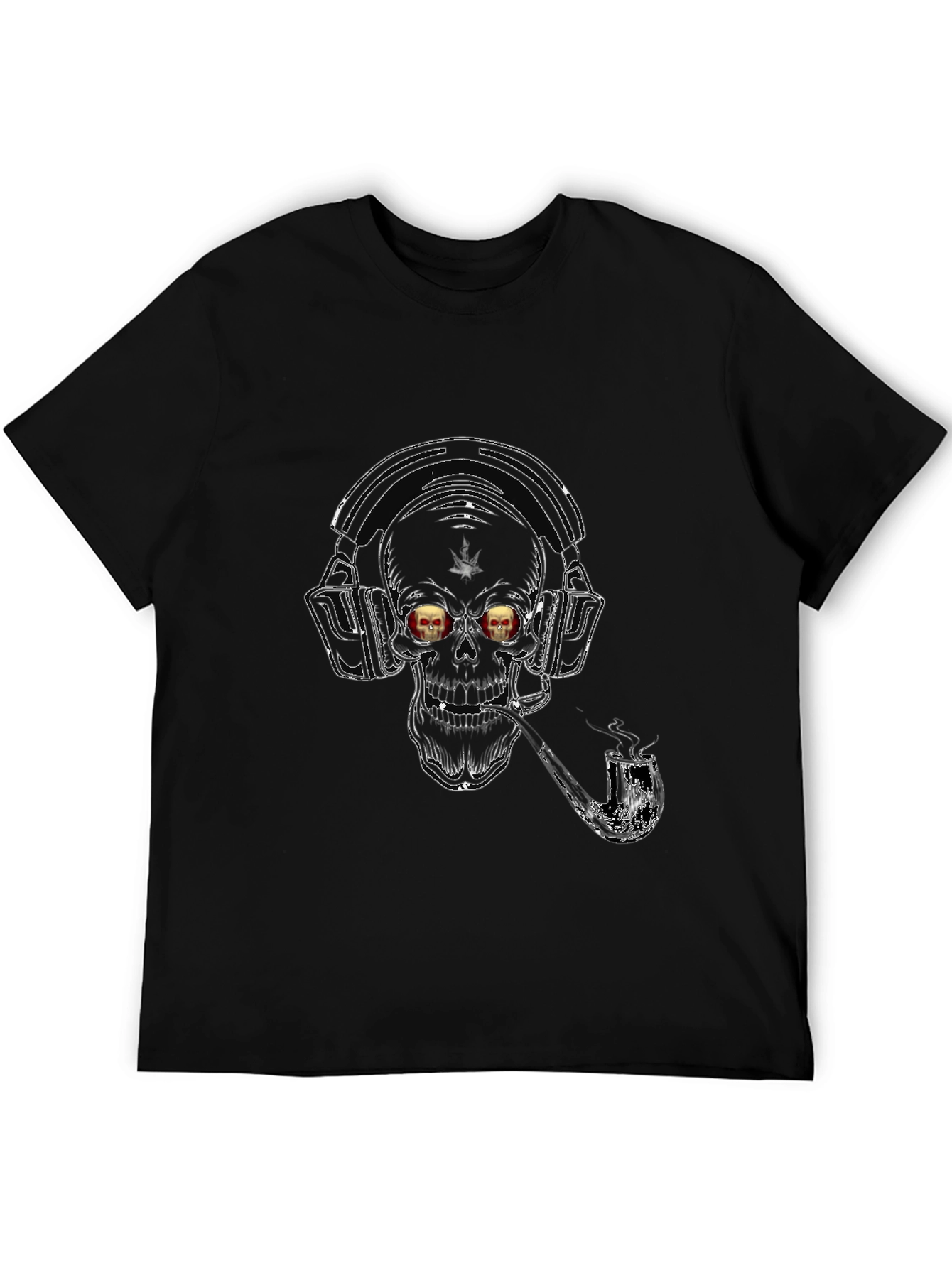 Black Skull with Headphones Graphic T-Shirt view 5