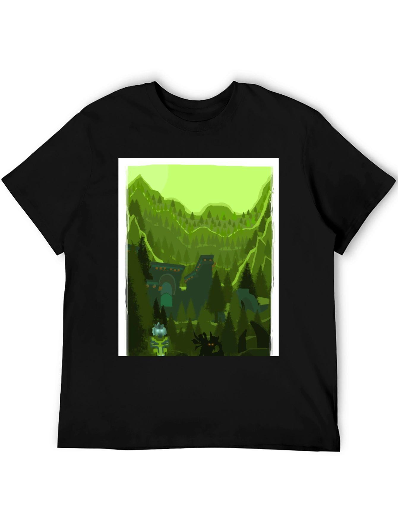 Black Forest Landscape Graphic Tee - Black Cotton T-Shirt view 5