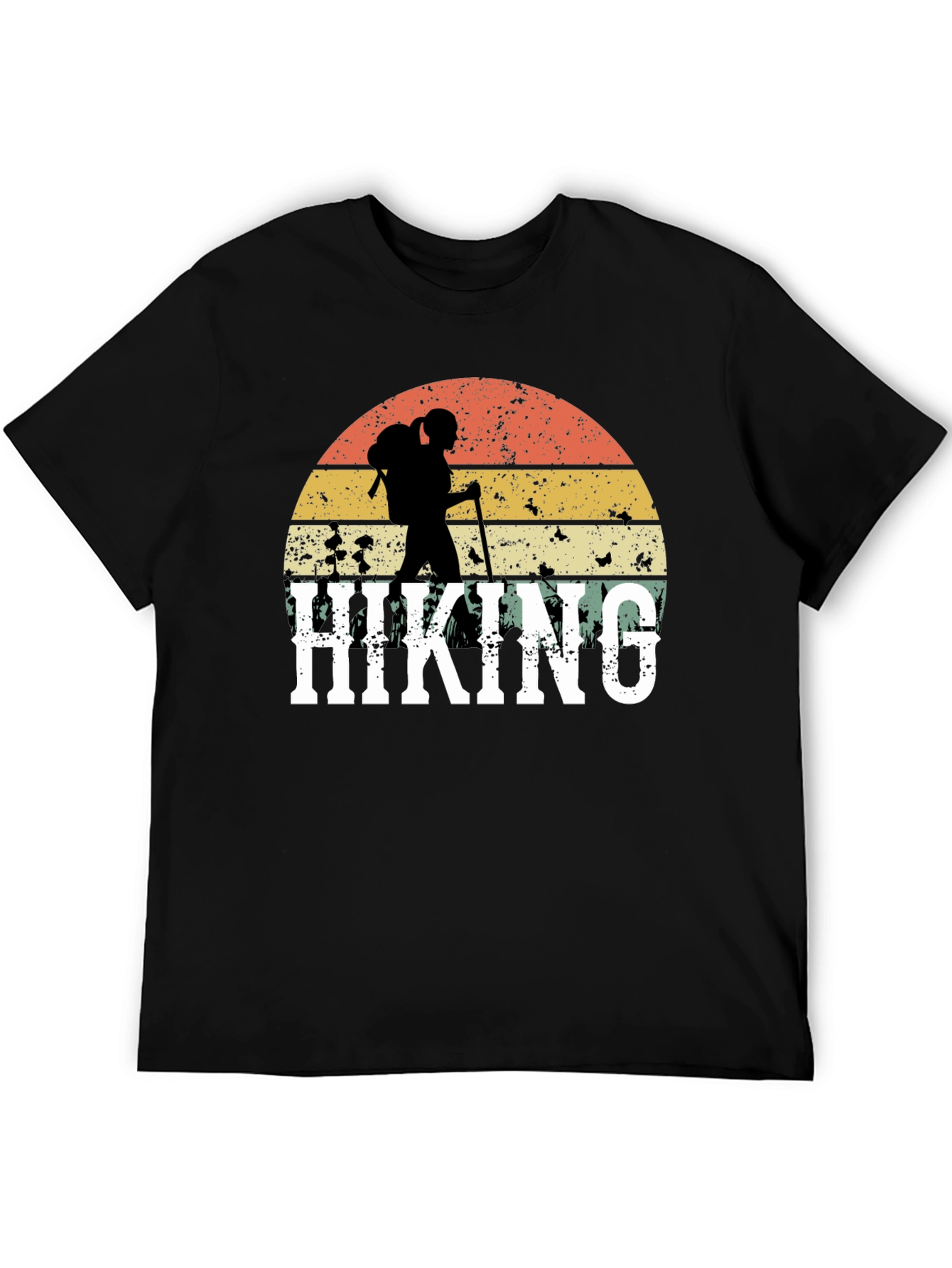 Black Hiking Graphic T-Shirt - Retro Sunset Design view 5