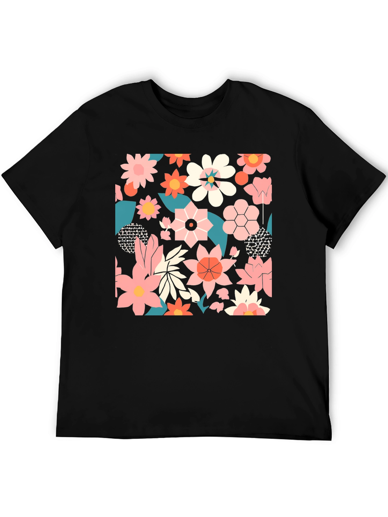 Black Floral Print Black T-Shirt view 5