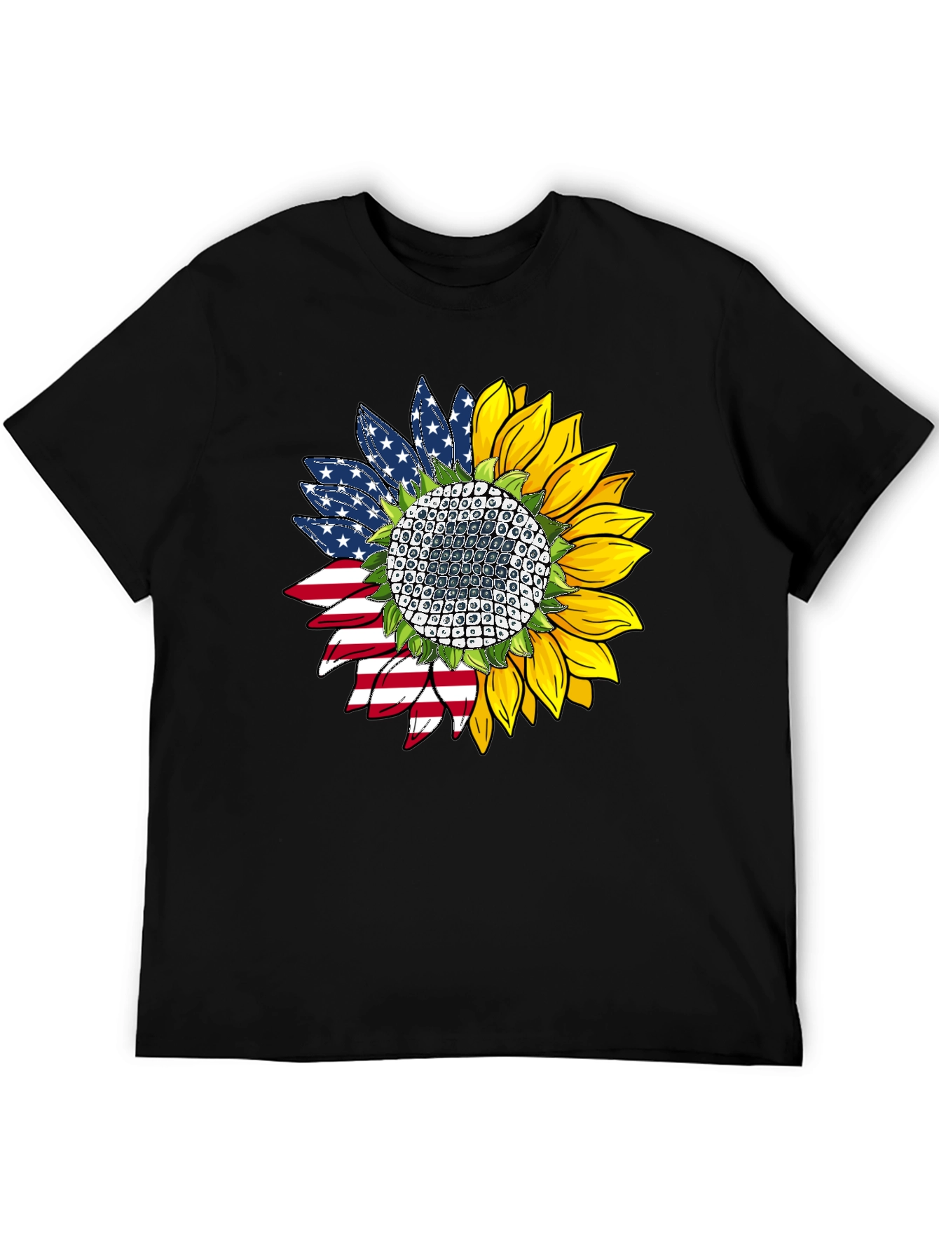 Black American Flag Sunflower Graphic Tee view 5