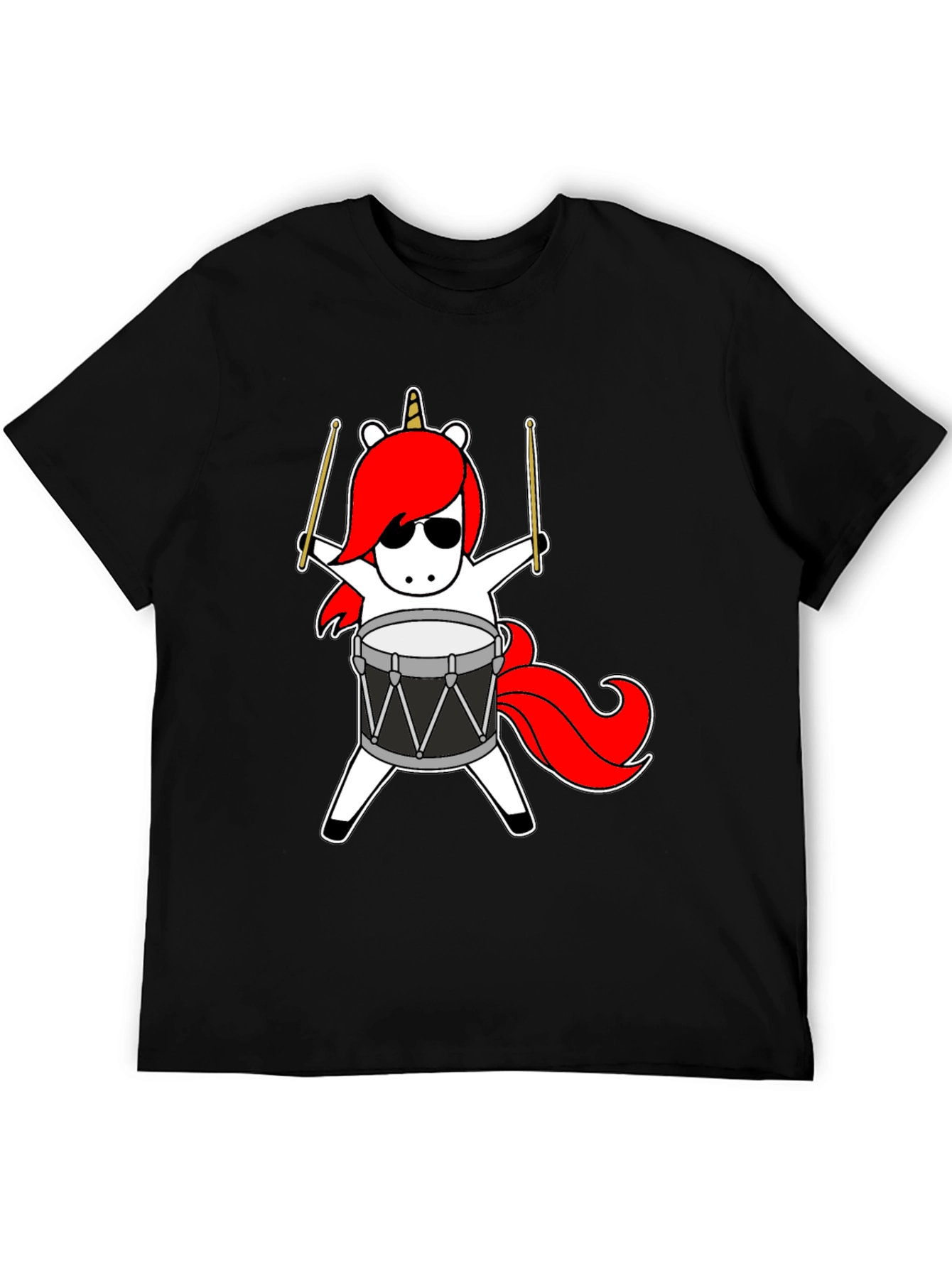 Black Unicorn Drummer T-Shirt - Cool Cartoon Design view 5