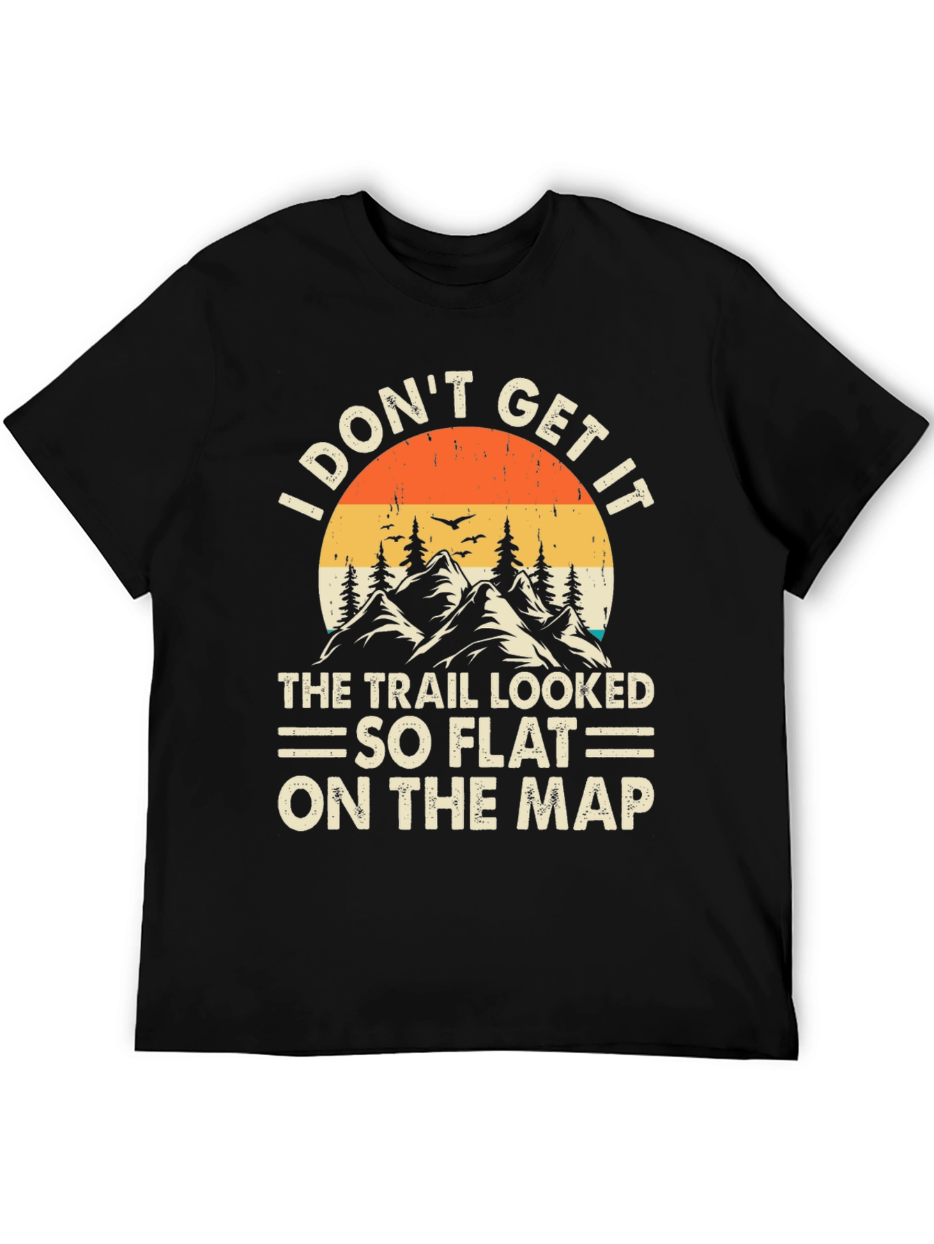 Black Funny Hiking T-Shirt - So Flat On The Map view 5
