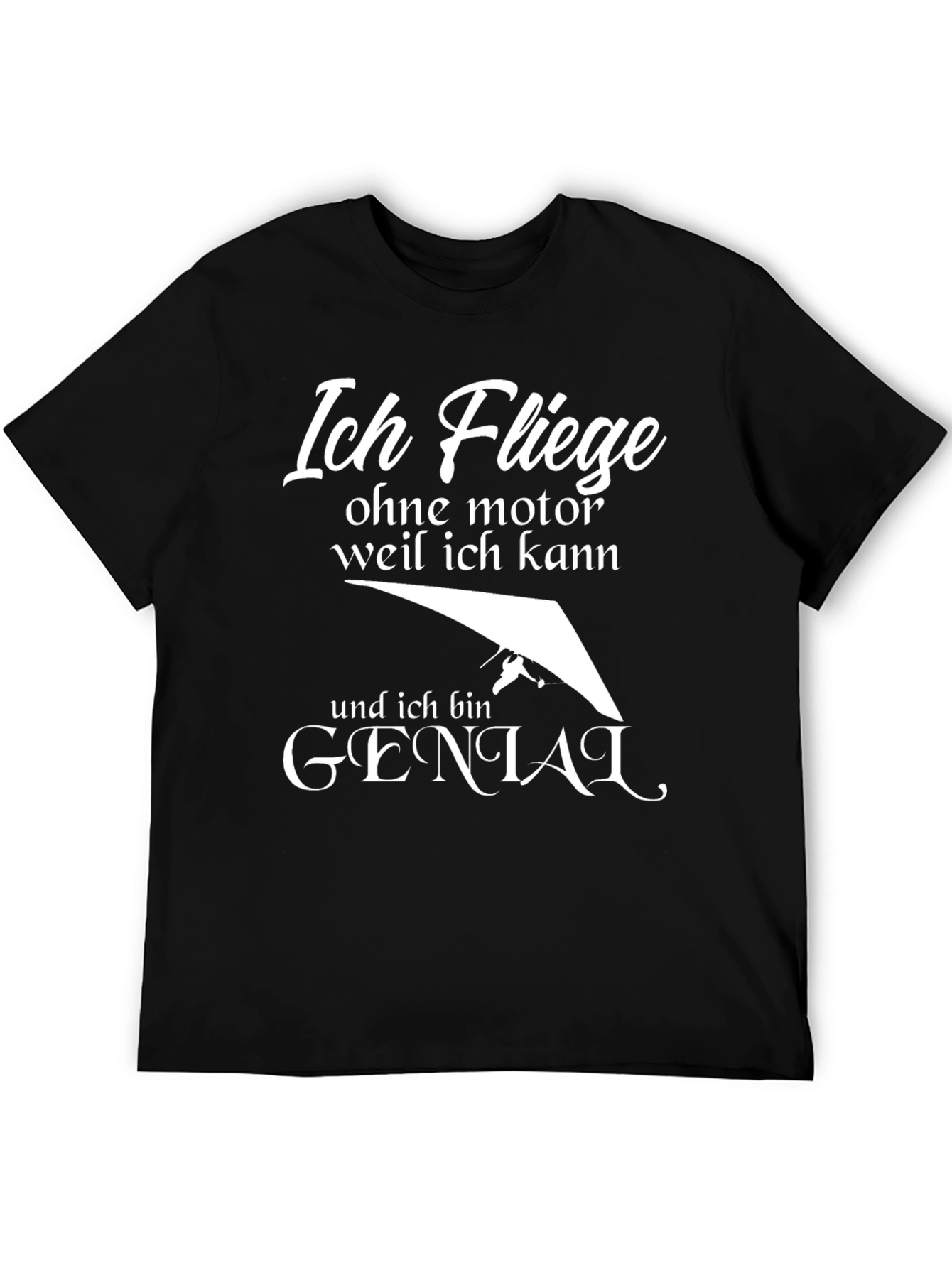 Black Ich Fliege T-Shirt - Hang Gliding German Humor view 5