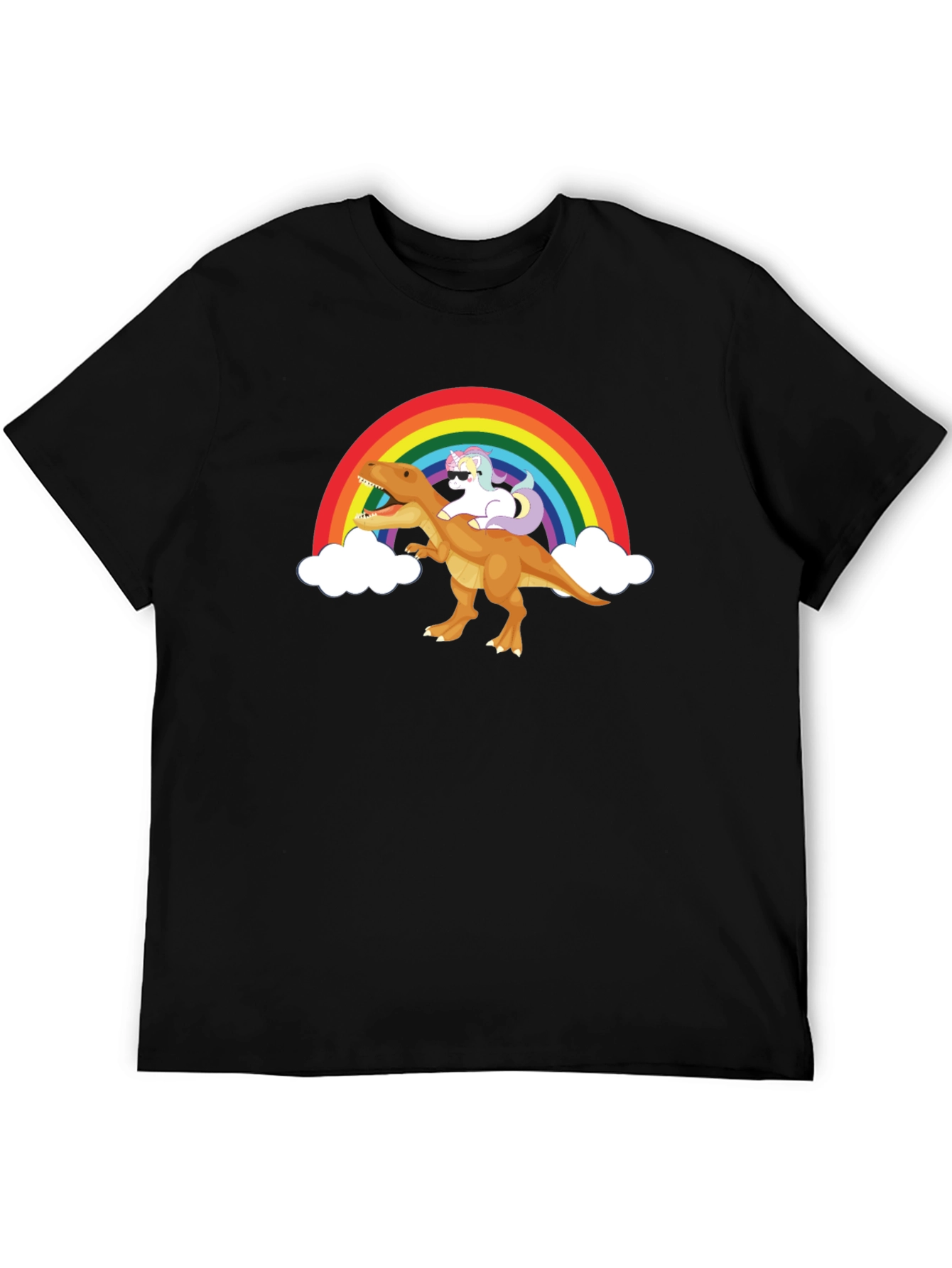 Black Rainbow Unicorn Riding Dinosaur Graphic Tee view 5