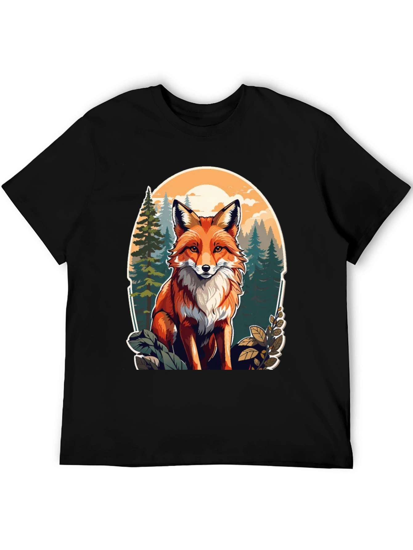 Black Fox Graphic Tee - Forest Scene Black T-Shirt view 5