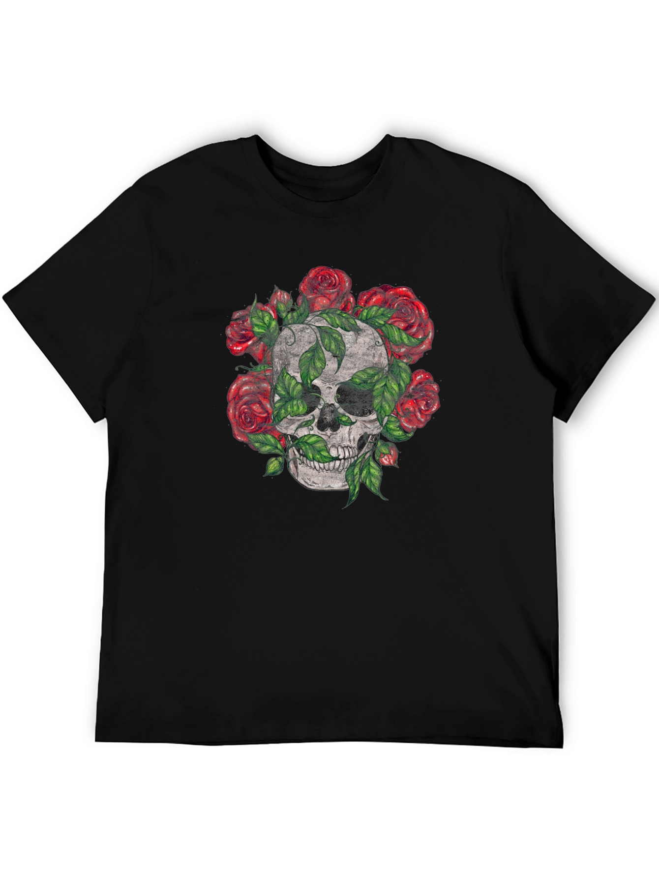 Black Skull & Roses Graphic Tee - Men's Black T-Shirt view 5