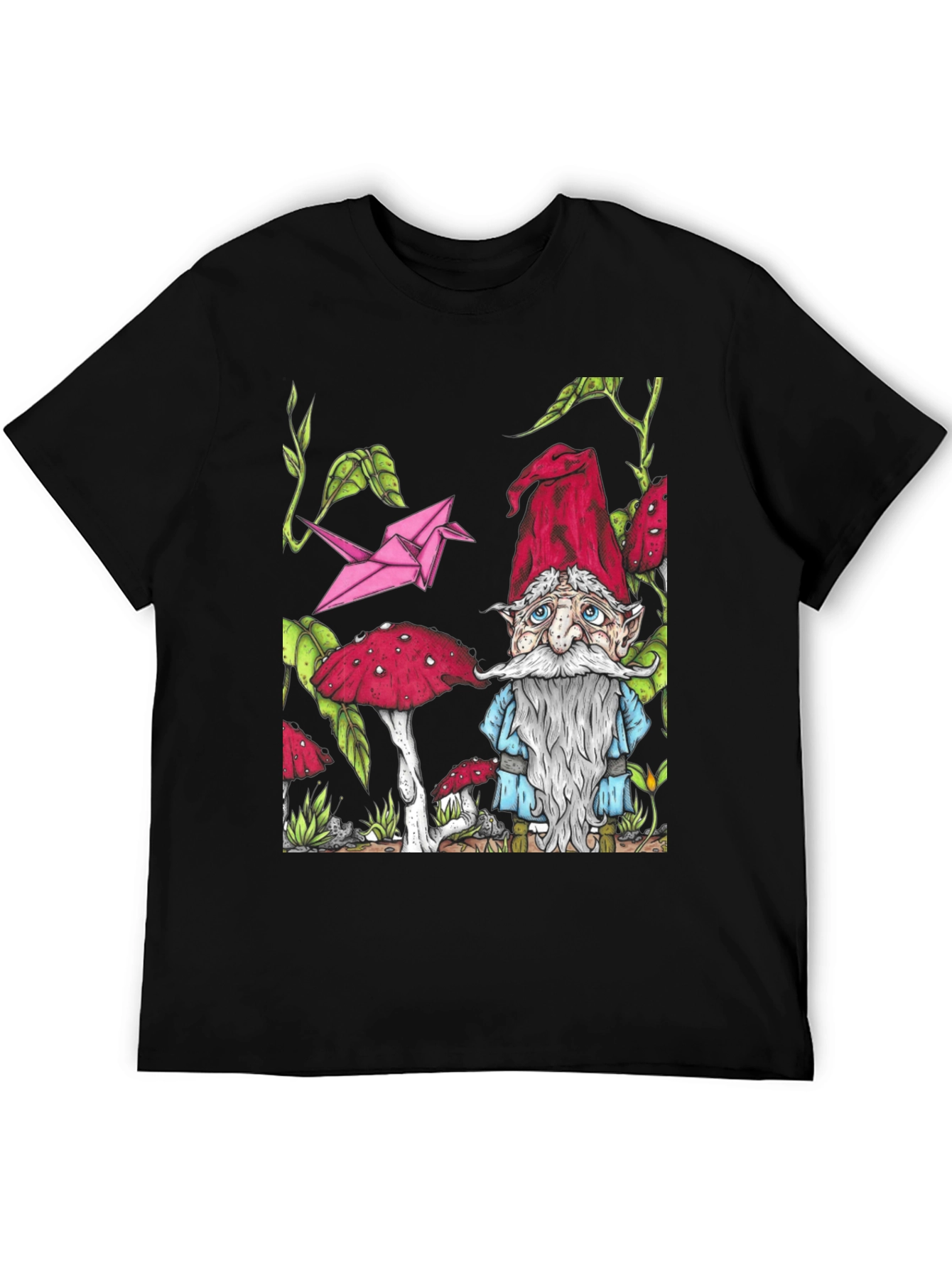 Black Gnome & Mushroom T-Shirt - Unique Graphic Tee view 5