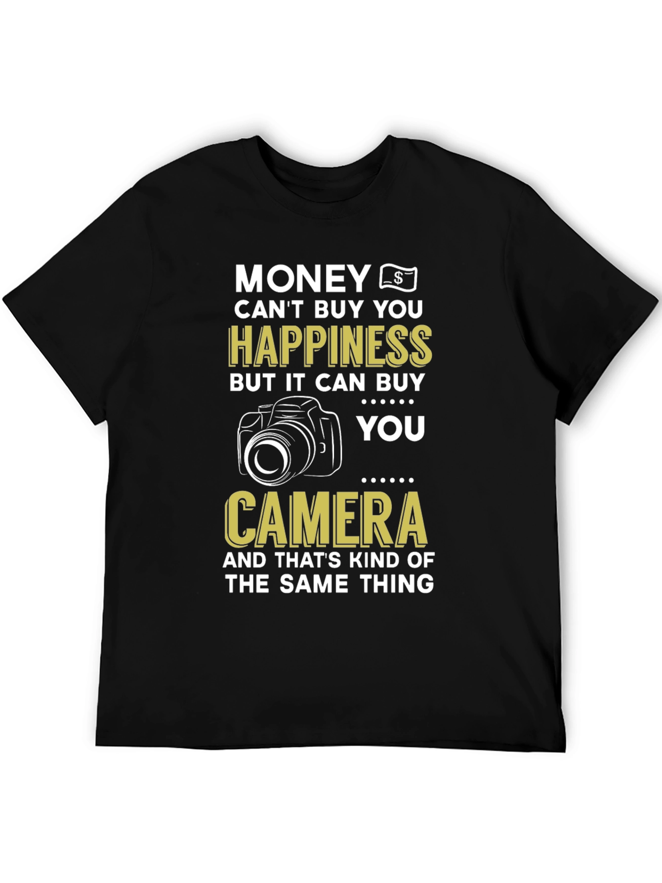 Black Funny Photography T-Shirt, Money Can't Buy Happiness Camera Tee view 5