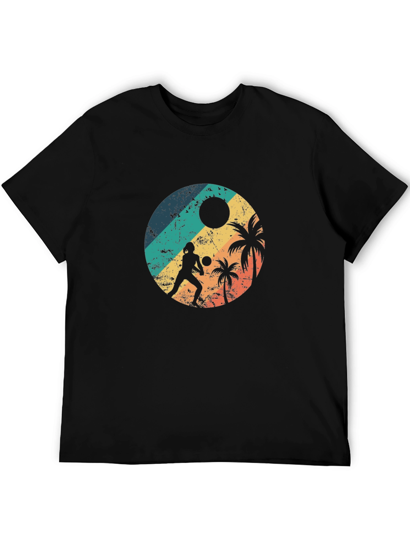 Black Retro Beach Volleyball T-Shirt view 5