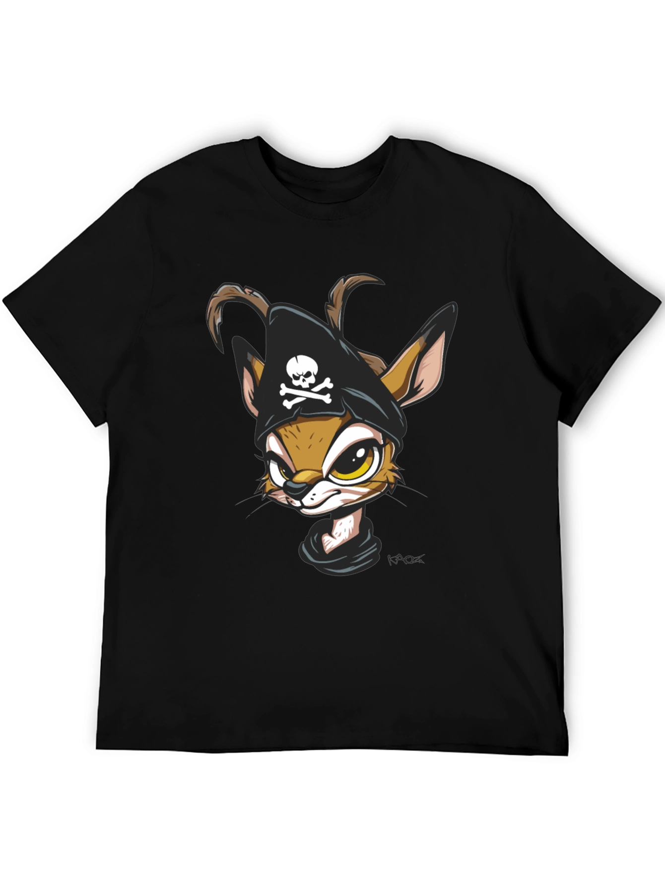 Black Pirate Fawn Graphic Tee - Unique Cartoon T-Shirt view 5