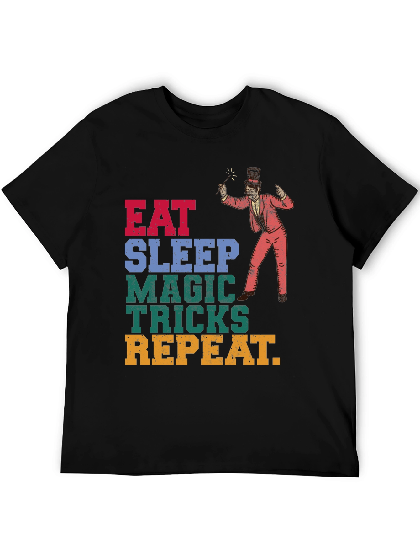 Black Eat Sleep Magic Tricks Repeat Graphic Tee view 5