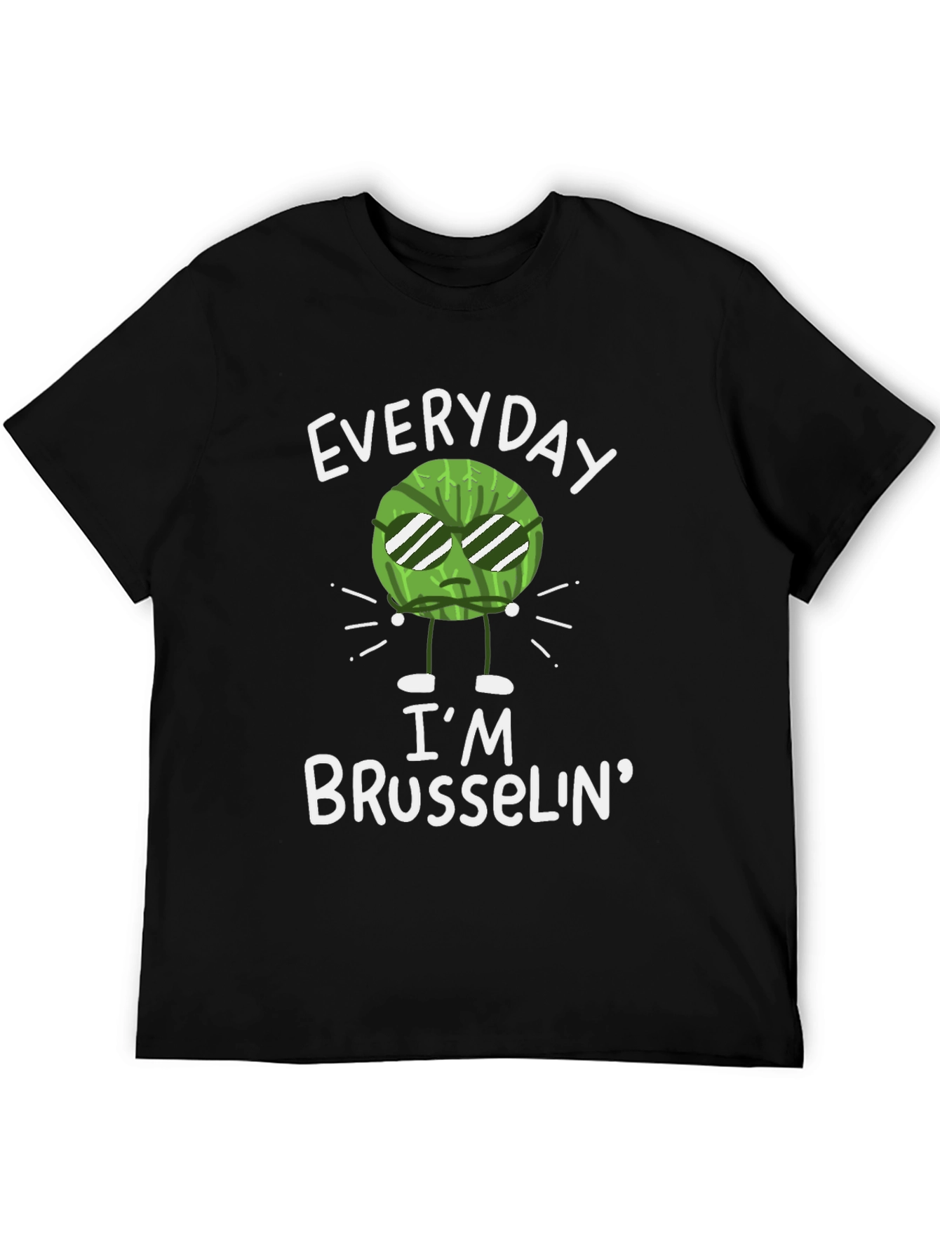 Black Everyday I'm Brusselin' T-Shirt - Funny Vegetable Pun Tee view 5