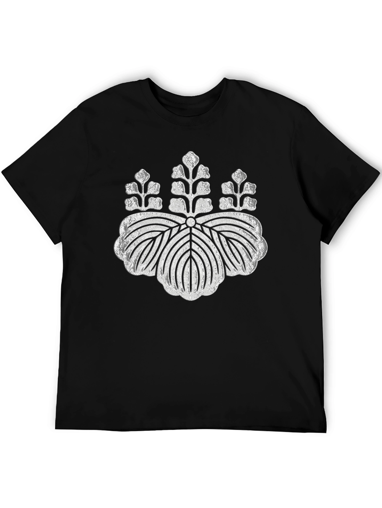 Black Black T-Shirt with Silver Japanese Crest Design view 5