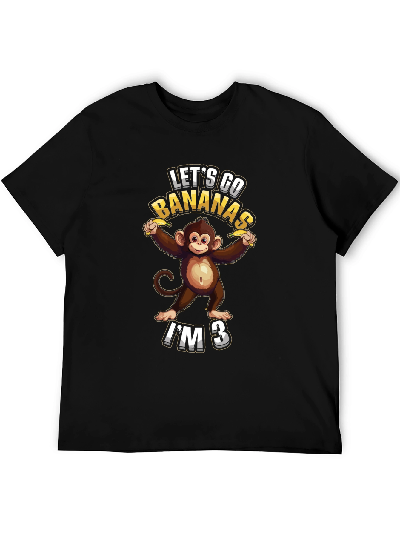 Black Let's Go Bananas I'm 3 T-Shirt view 5