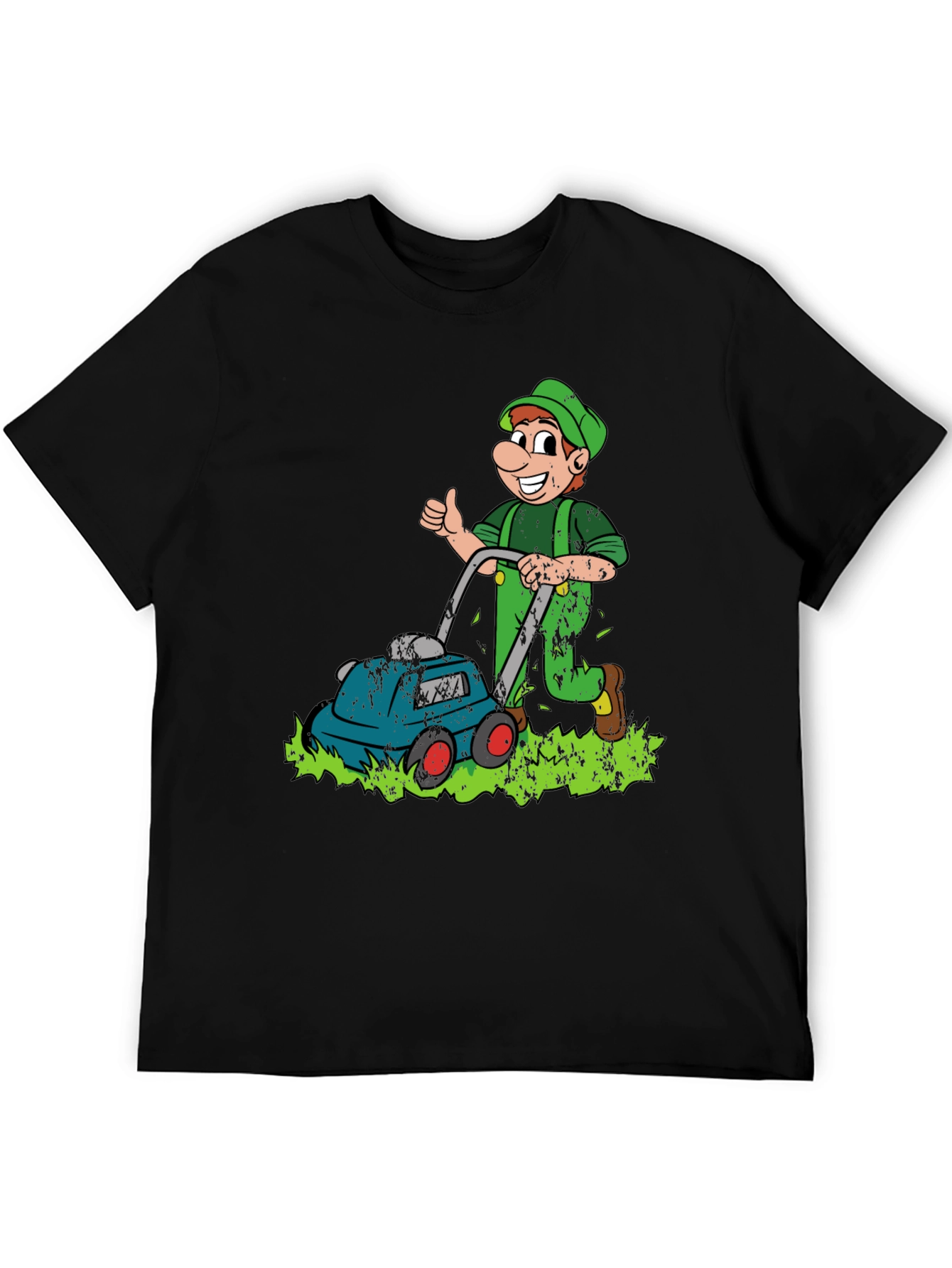 Black Funny Lawn Mower Cartoon Graphic T-Shirt view 5