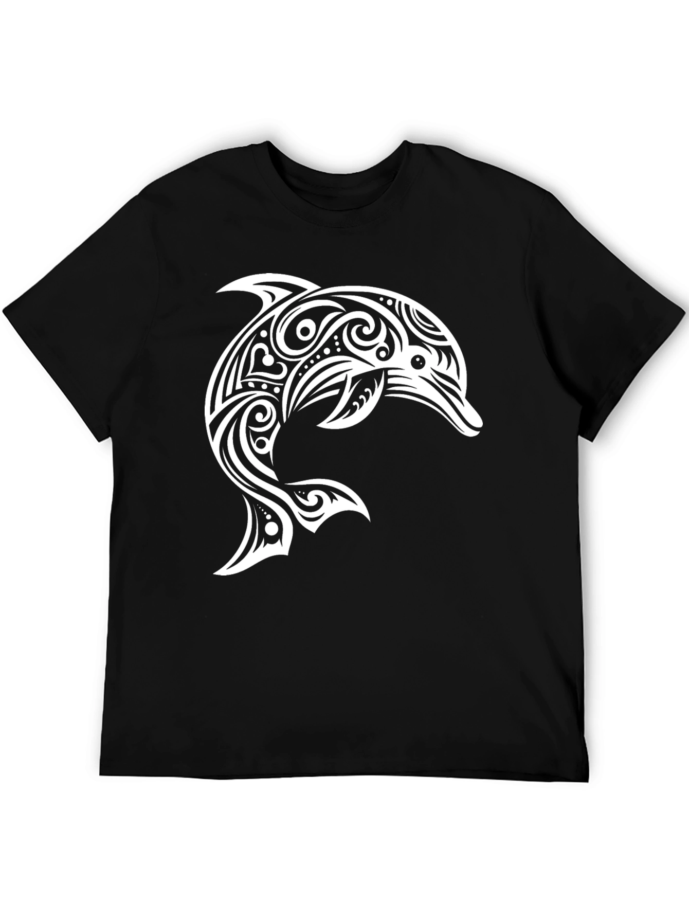 Black Tribal Dolphin Graphic Tee - Black Casual Shirt view 5