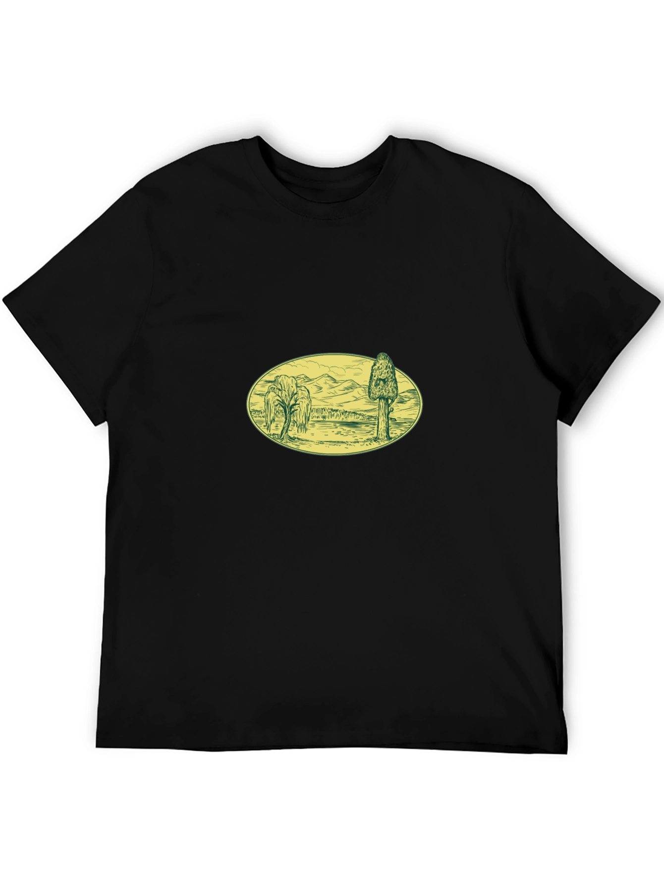 Black Black T-Shirt with Landscape Oval Print view 5