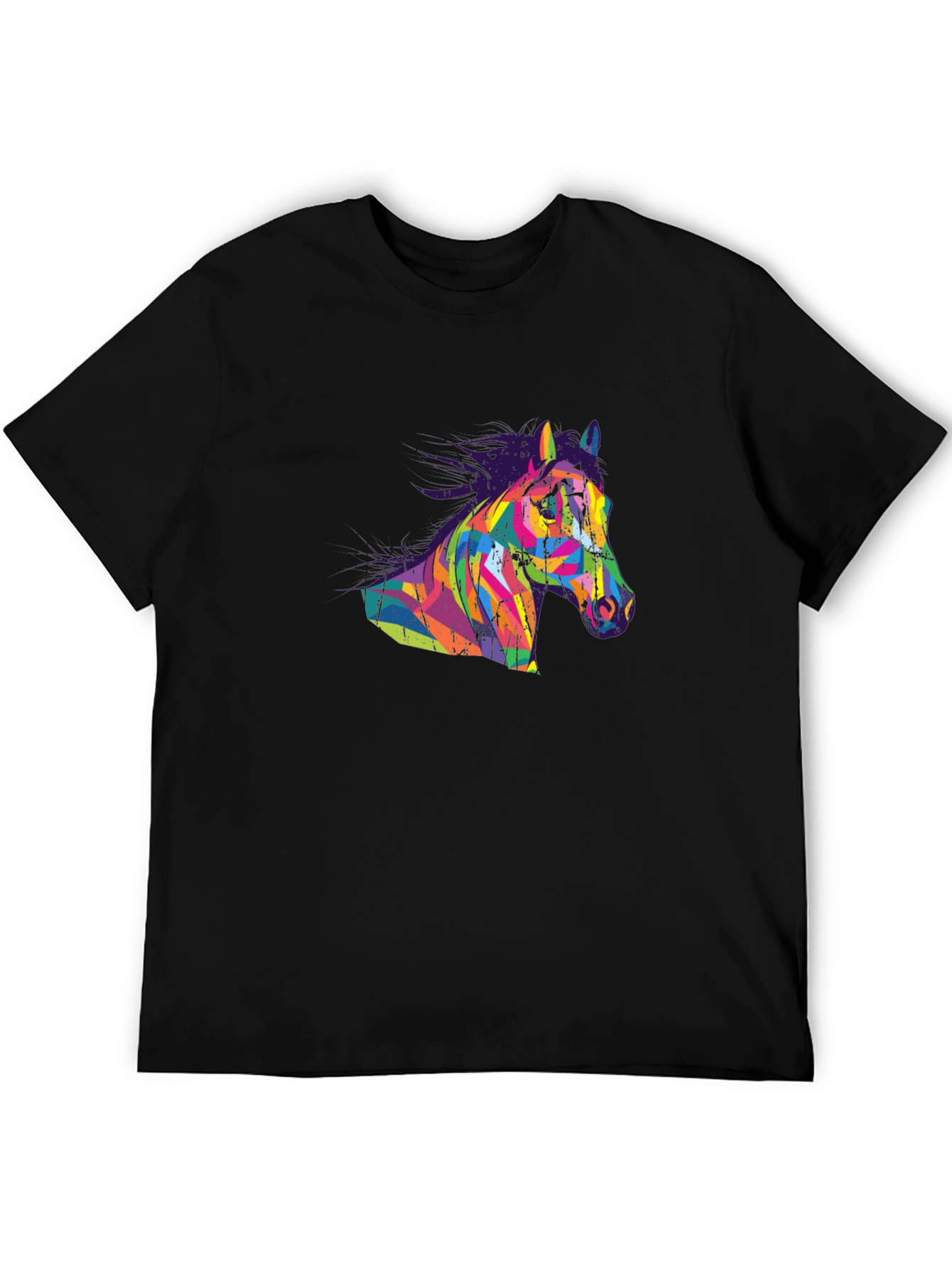 Black Abstract Horse Graphic Tee - Men's Black T-Shirt view 5