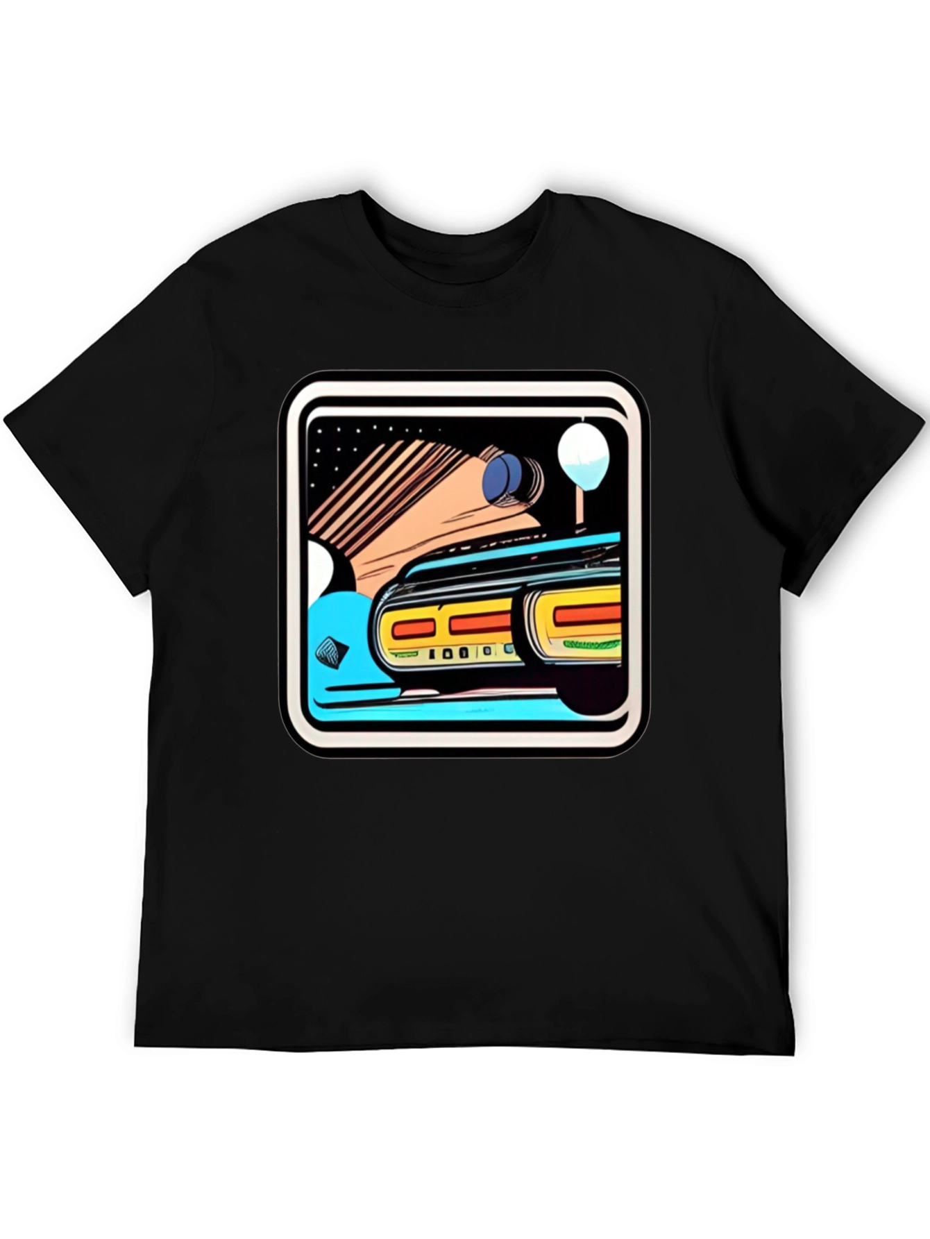 Black Retro Style Car Graphic Tee - Black Cotton Blend view 5