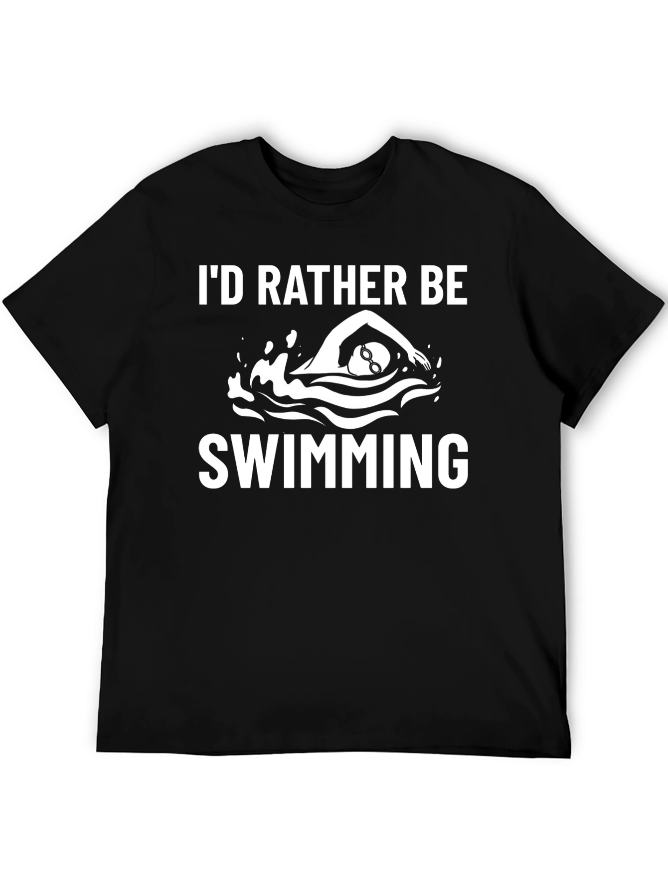 Black I'd Rather Be Swimming T-Shirt - Black Cotton Tee view 5